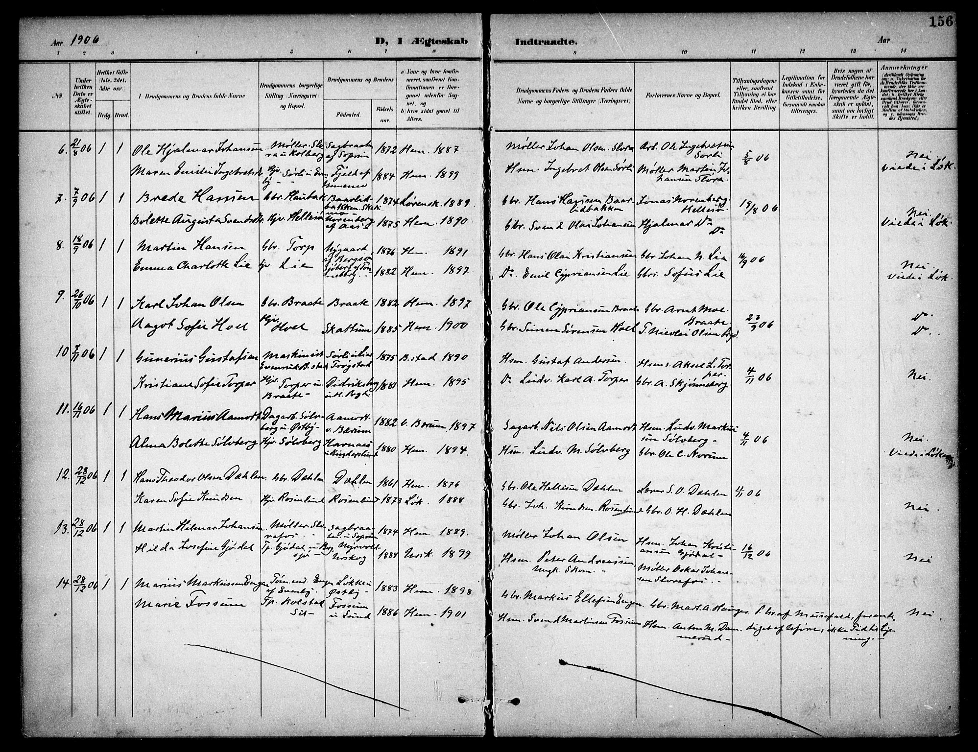 Høland prestekontor Kirkebøker, SAO/A-10346a/F/Fb/L0003: Parish register (official) no. II 3, 1897-1912, p. 156