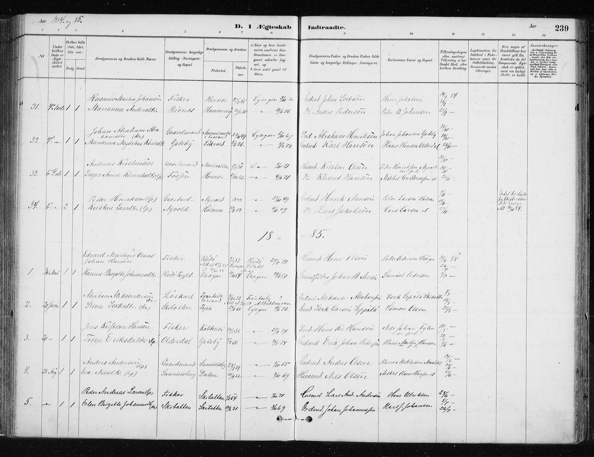 Lyngen sokneprestembete, AV/SATØ-S-1289/H/He/Hea/L0007kirke: Parish register (official) no. 7, 1879-1890, p. 239