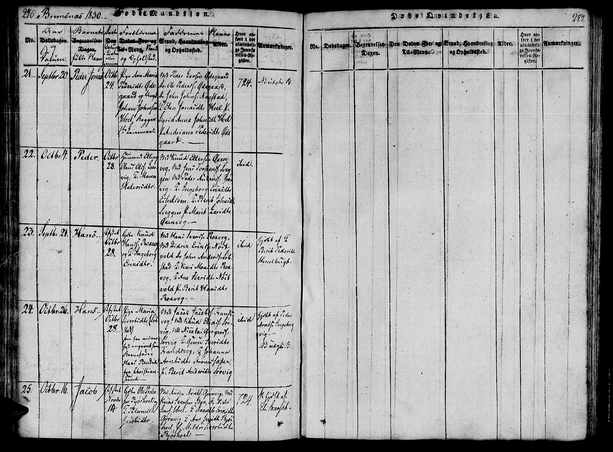 Ministerialprotokoller, klokkerbøker og fødselsregistre - Møre og Romsdal, SAT/A-1454/568/L0800: Parish register (official) no. 568A09 /2, 1820-1830, p. 276-277