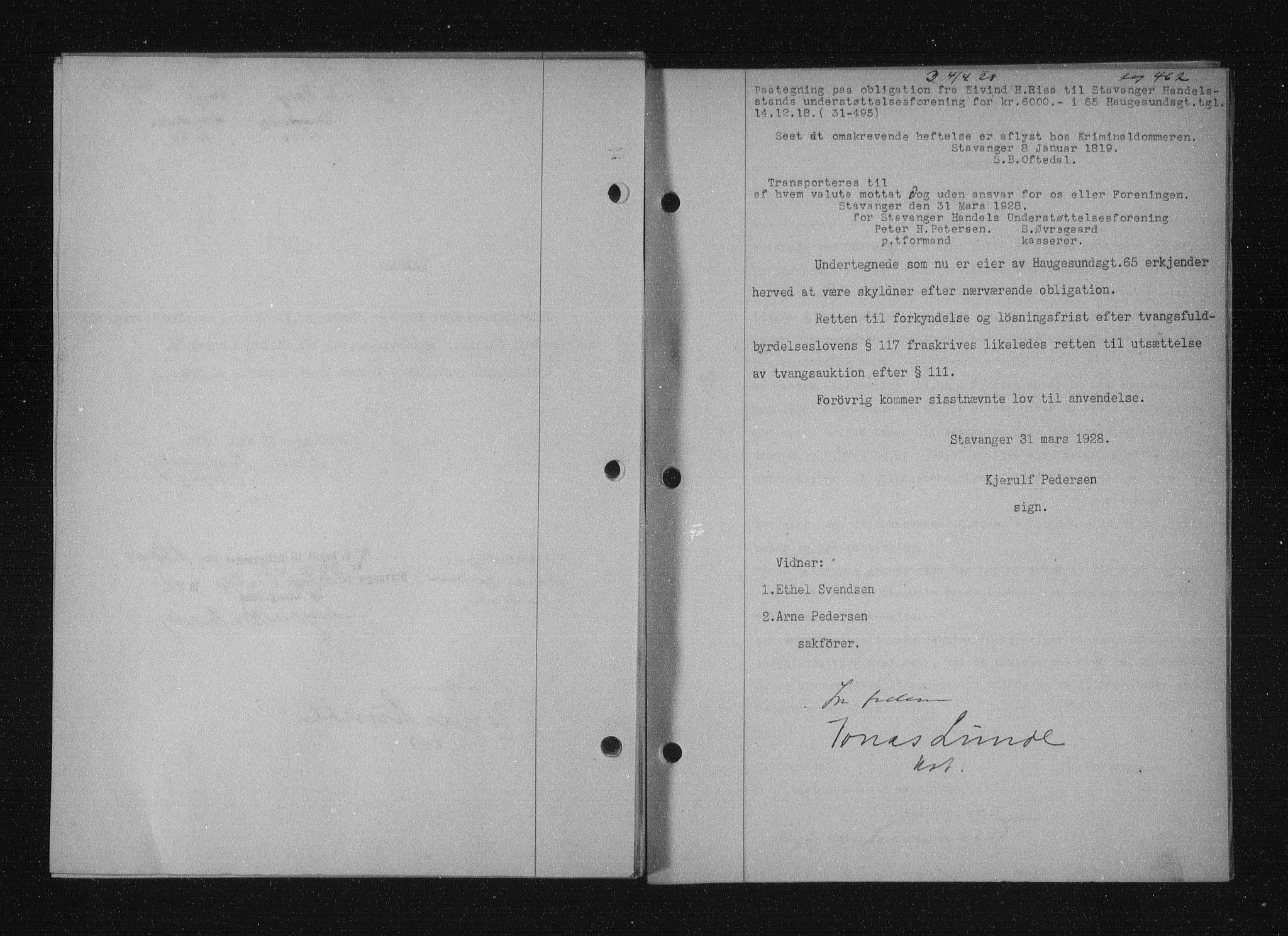 Stavanger byfogd, AV/SAST-A-101408/001/4/41/410/410BB/L0053: Mortgage book no. 41, 1927-1928, Deed date: 04.04.1928