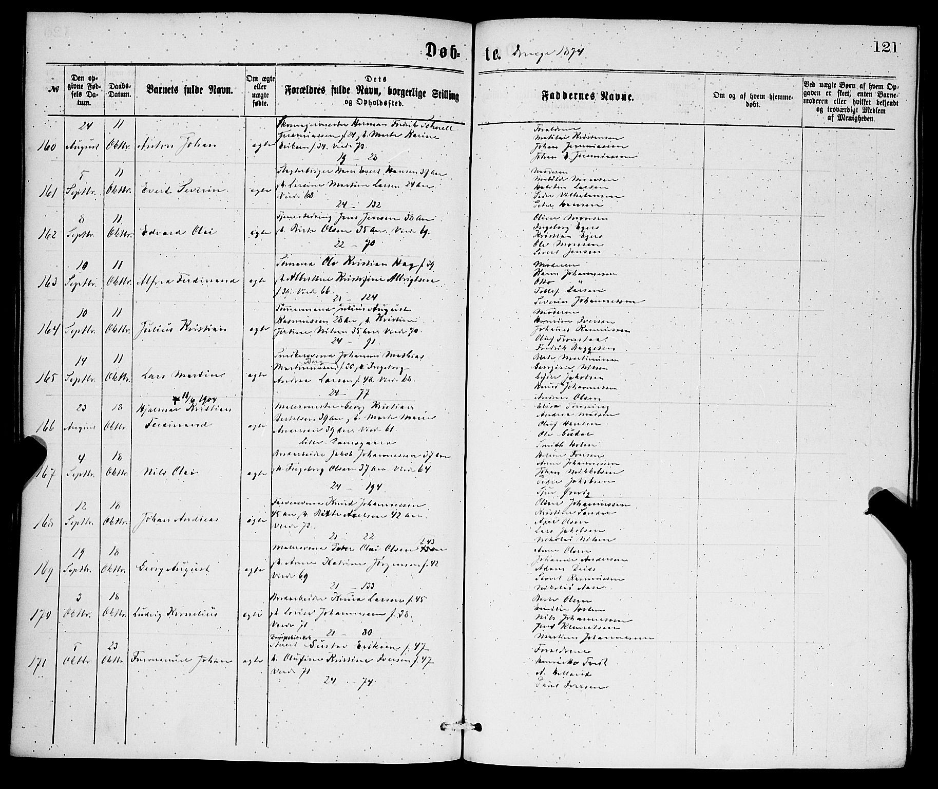 Korskirken sokneprestembete, SAB/A-76101/H/Hab: Parish register (copy) no. B 6, 1869-1874, p. 121