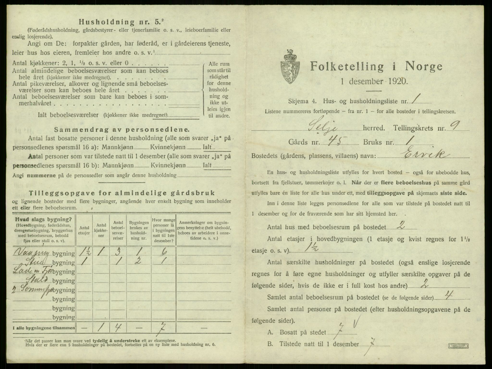 SAB, 1920 census for Selje, 1920, p. 545