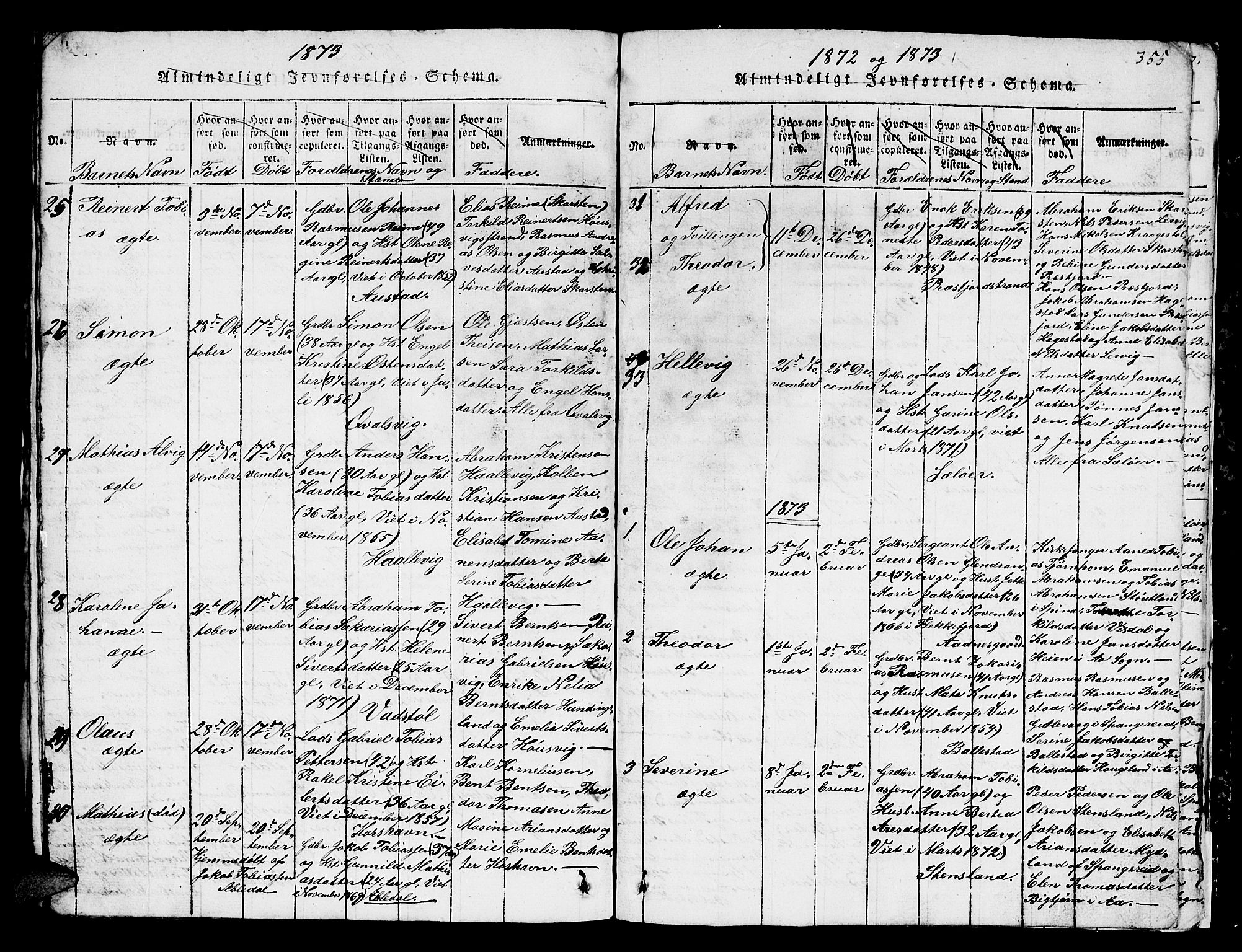 Lyngdal sokneprestkontor, AV/SAK-1111-0029/F/Fb/Fba/L0001: Parish register (copy) no. B 1, 1816-1876, p. 355