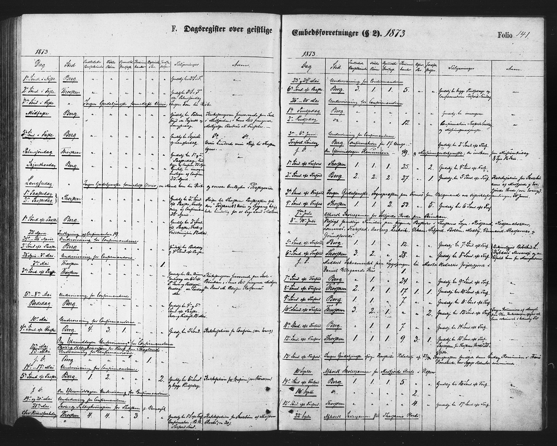 Berg sokneprestkontor, SATØ/S-1318/G/Ga/Gaa/L0003kirke: Parish register (official) no. 3, 1872-1879, p. 141