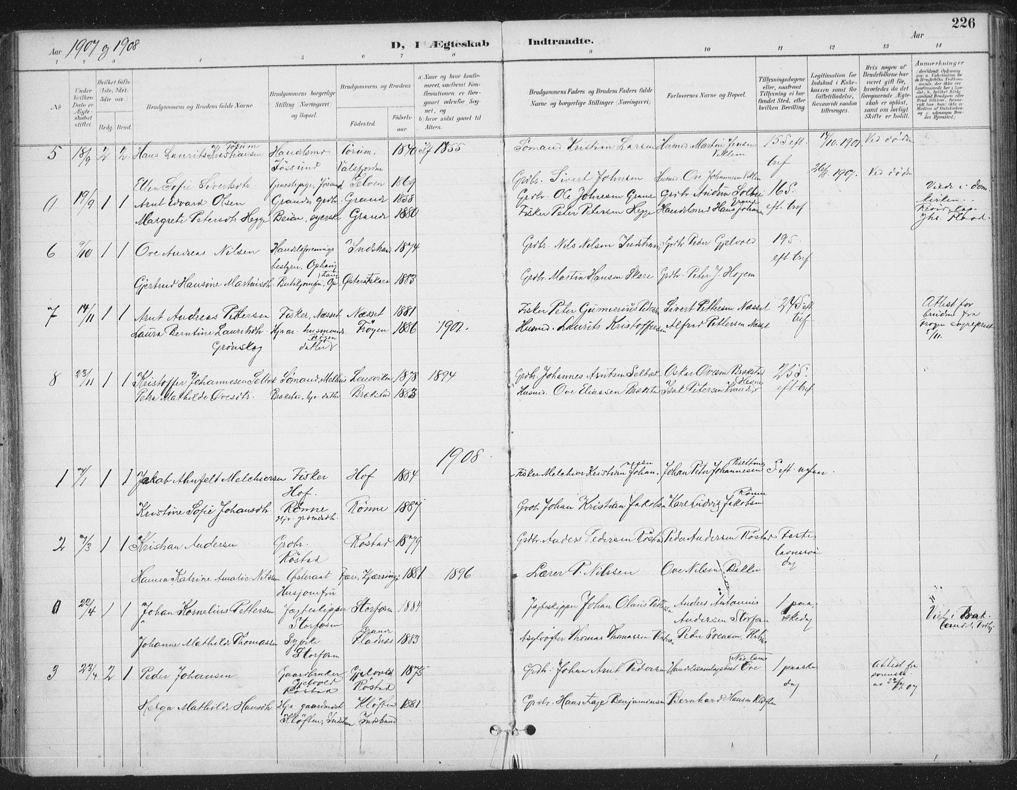 Ministerialprotokoller, klokkerbøker og fødselsregistre - Sør-Trøndelag, AV/SAT-A-1456/659/L0743: Parish register (official) no. 659A13, 1893-1910, p. 226