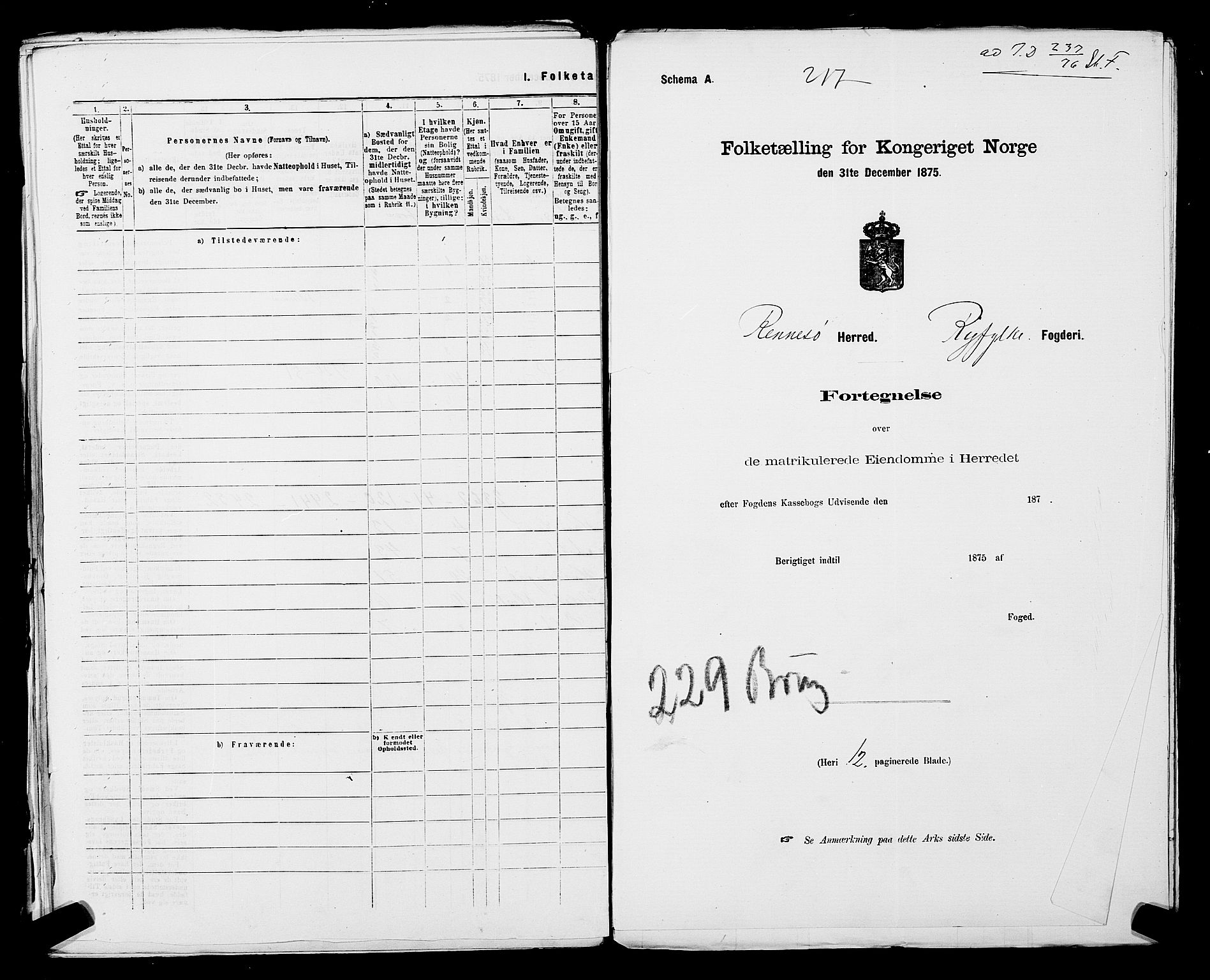 SAST, 1875 census for 1142P Rennesøy, 1875, p. 20