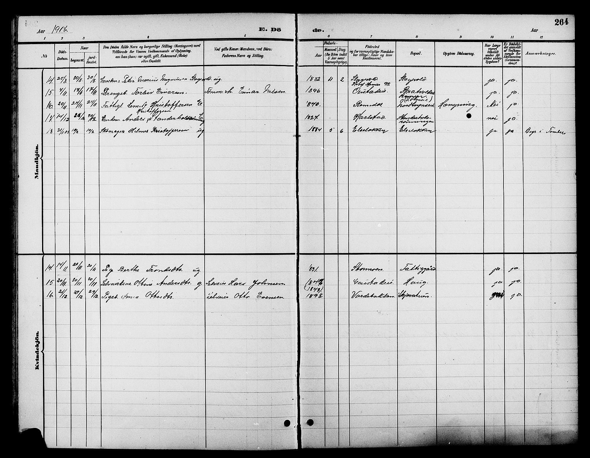 Romedal prestekontor, AV/SAH-PREST-004/L/L0012: Parish register (copy) no. 12, 1896-1914, p. 264