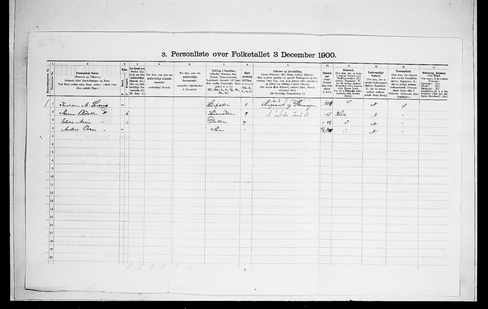 RA, 1900 census for Norderhov, 1900, p. 210