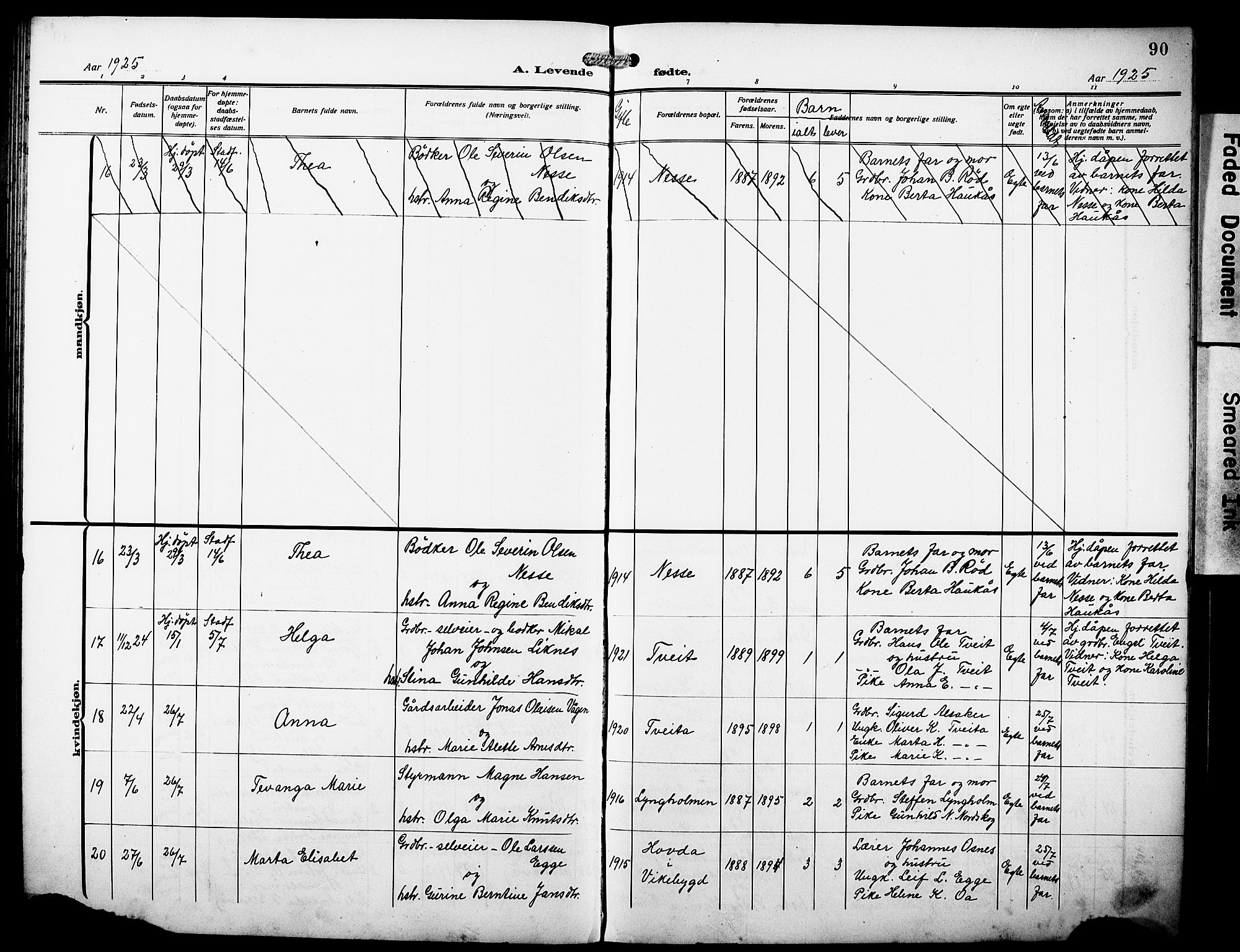 Sveio Sokneprestembete, AV/SAB-A-78501/H/Hab: Parish register (copy) no. A 5, 1911-1926, p. 90