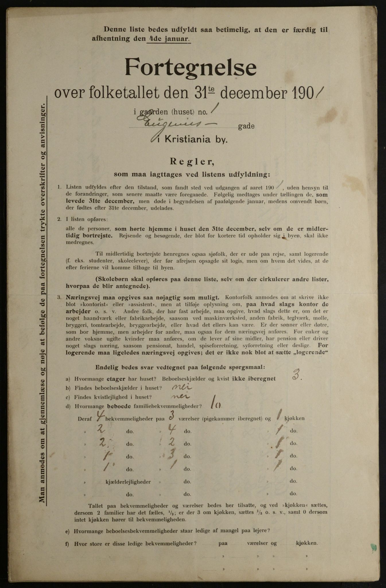 OBA, Municipal Census 1901 for Kristiania, 1901, p. 3657
