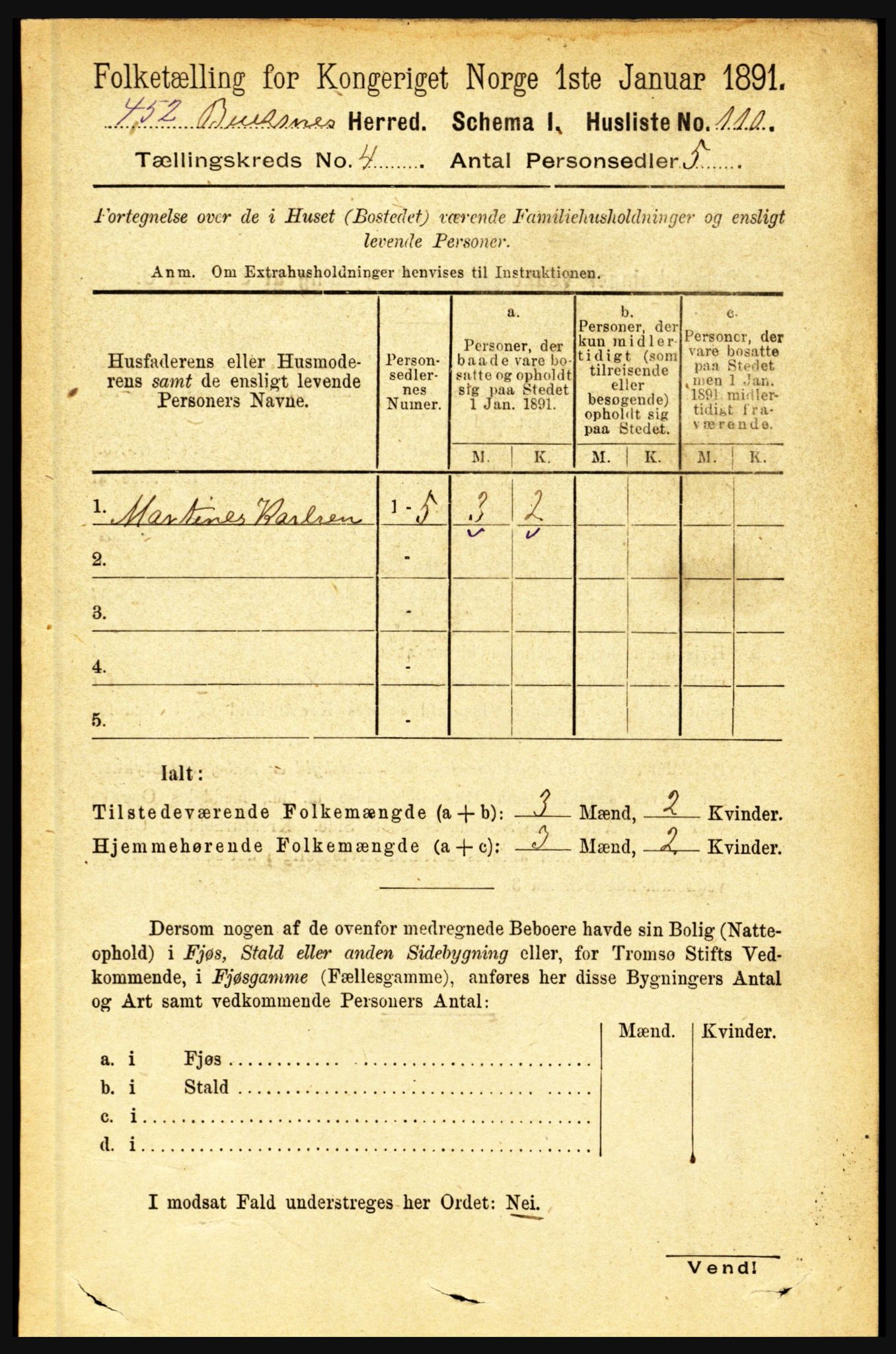 RA, 1891 census for 1860 Buksnes, 1891, p. 3010