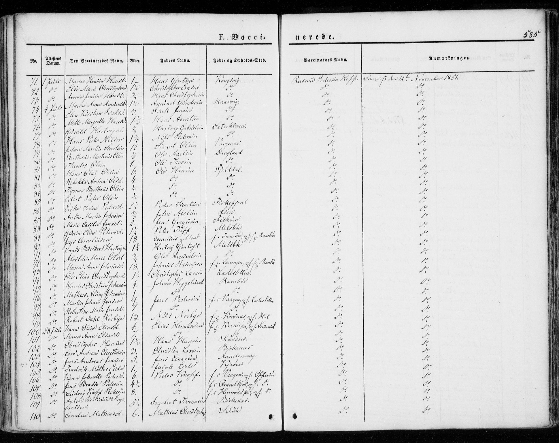 Ministerialprotokoller, klokkerbøker og fødselsregistre - Nordland, AV/SAT-A-1459/872/L1033: Parish register (official) no. 872A08, 1840-1863, p. 585