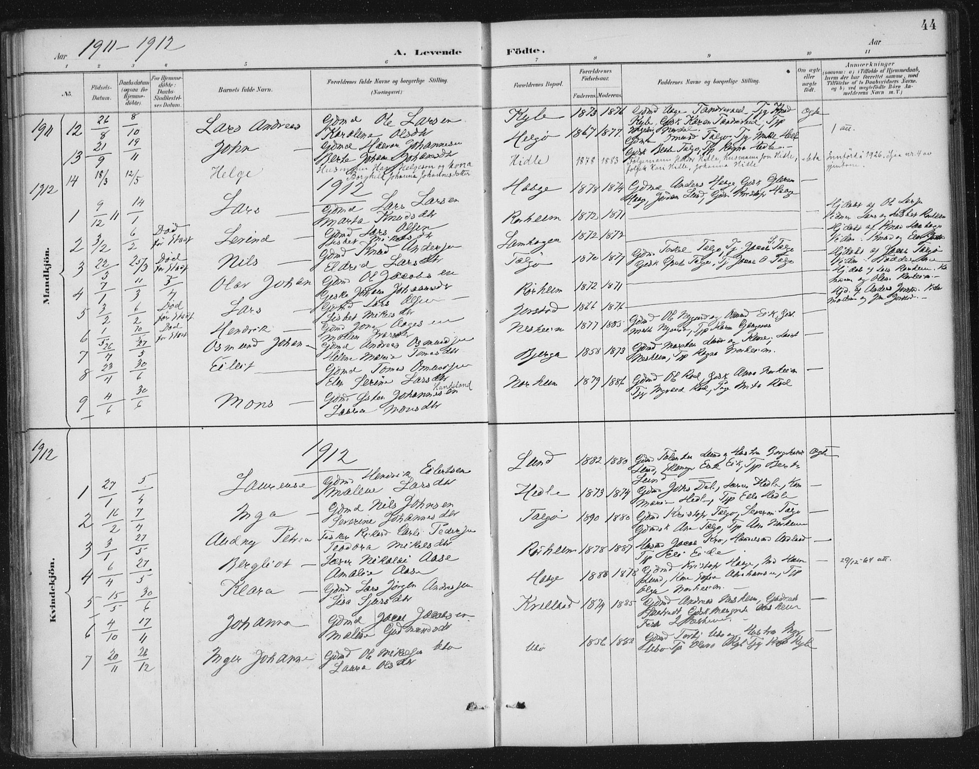 Nedstrand sokneprestkontor, AV/SAST-A-101841/01/IV: Parish register (official) no. A 13, 1887-1915, p. 44