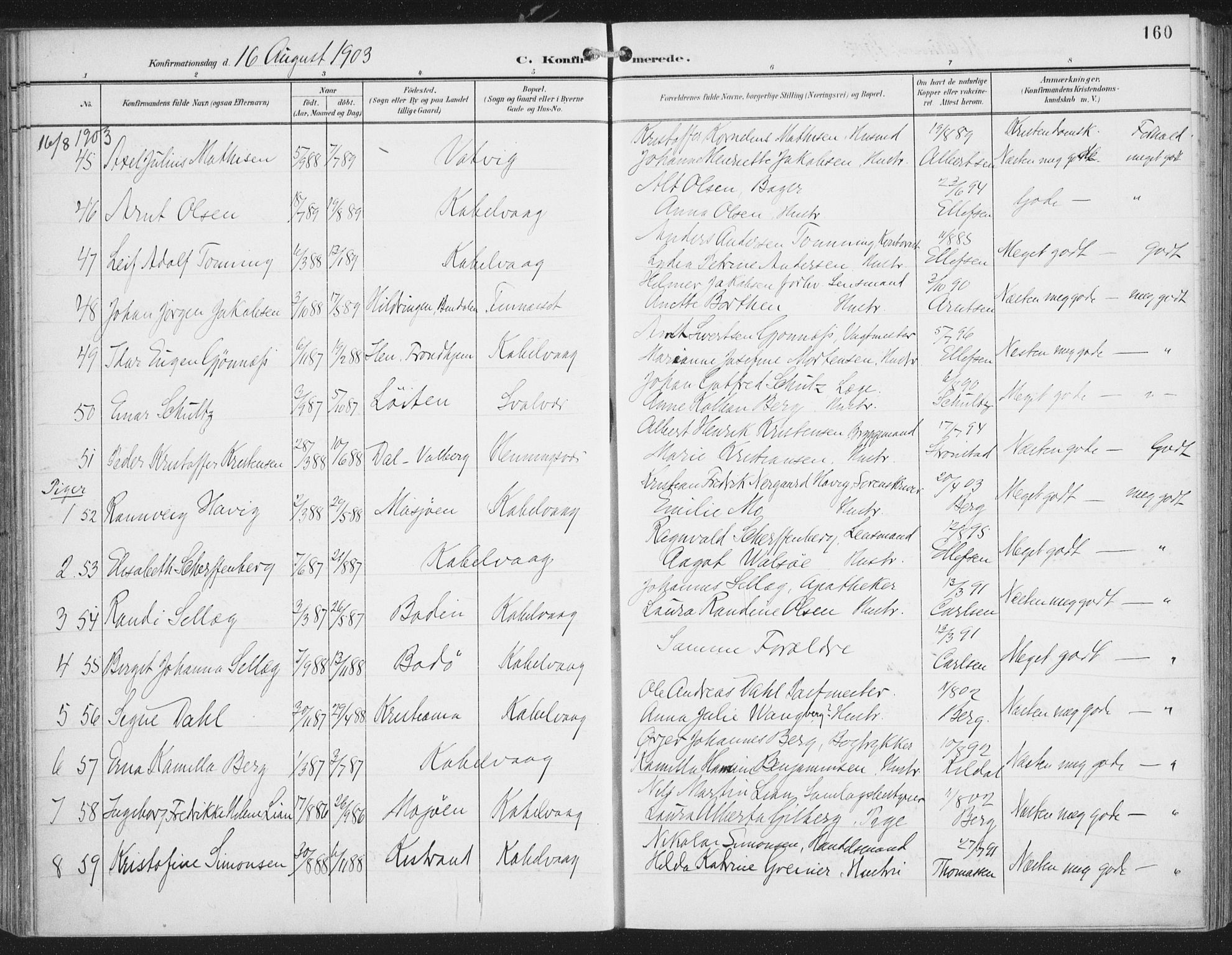 Ministerialprotokoller, klokkerbøker og fødselsregistre - Nordland, SAT/A-1459/874/L1062: Parish register (official) no. 874A06, 1899-1907, p. 160