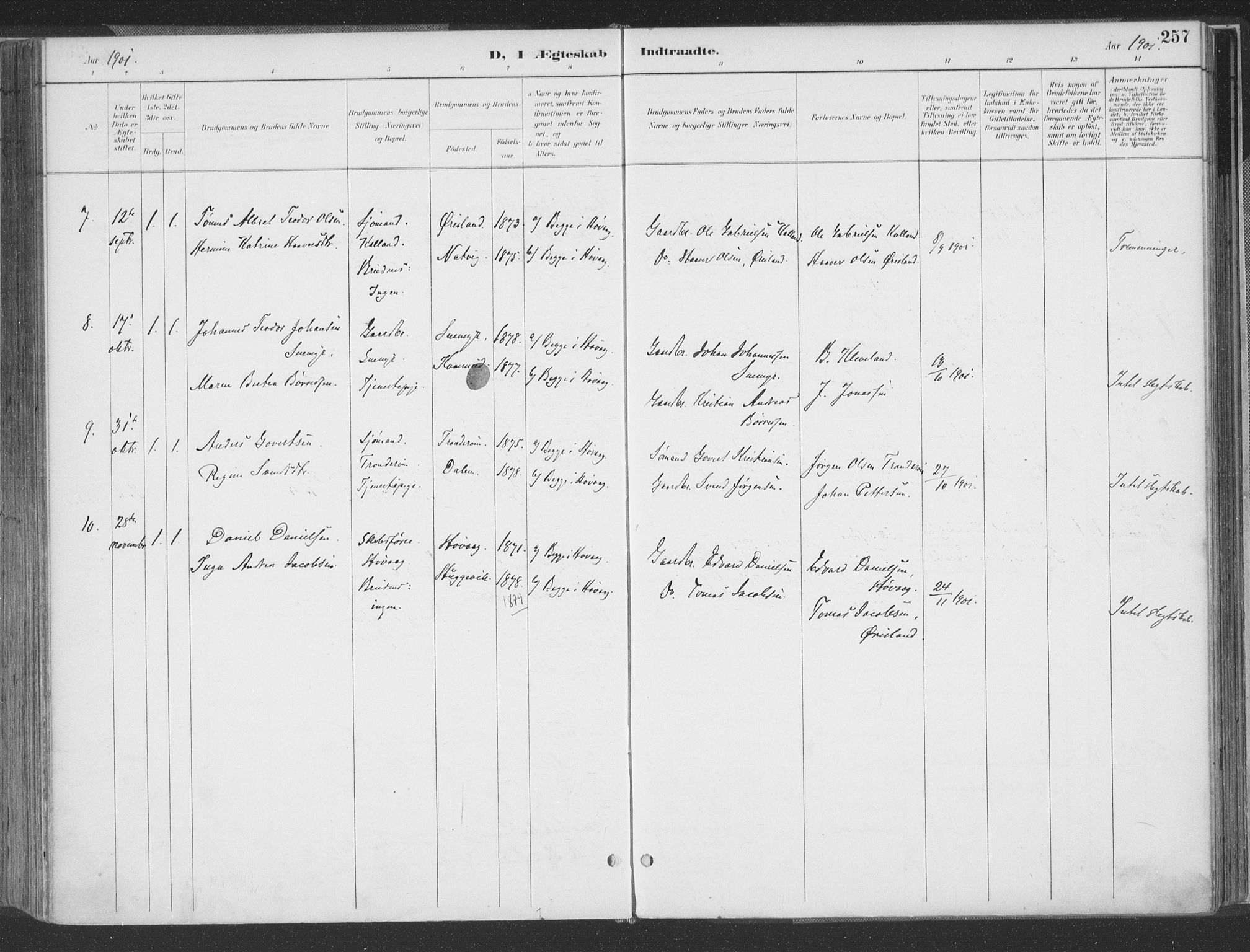 Høvåg sokneprestkontor, AV/SAK-1111-0025/F/Fa/L0006: Parish register (official) no. A 6, 1894-1923, p. 257