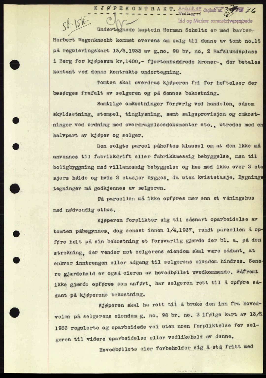 Idd og Marker sorenskriveri, AV/SAO-A-10283/G/Gb/Gbb/L0001: Mortgage book no. A1, 1936-1937, Diary no: : 321/1936