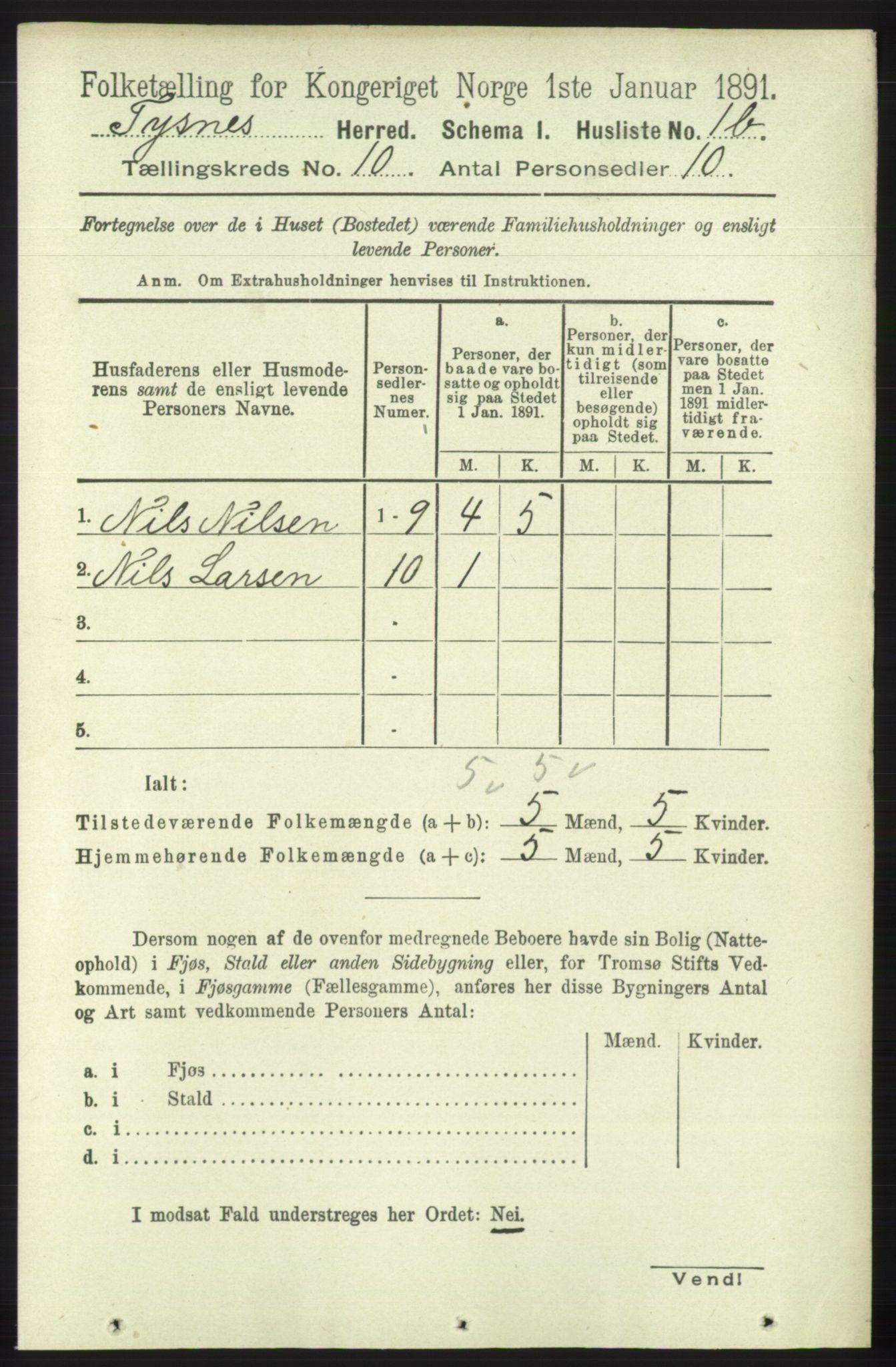 RA, 1891 census for 1223 Tysnes, 1891, p. 4777