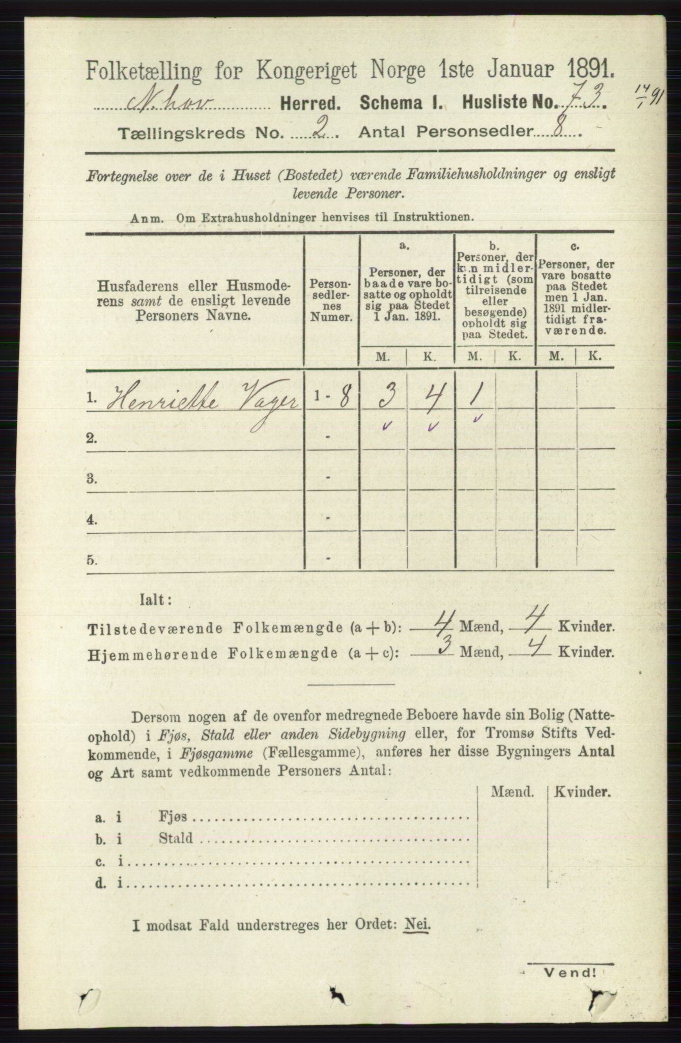 RA, 1891 census for 0613 Norderhov, 1891, p. 691