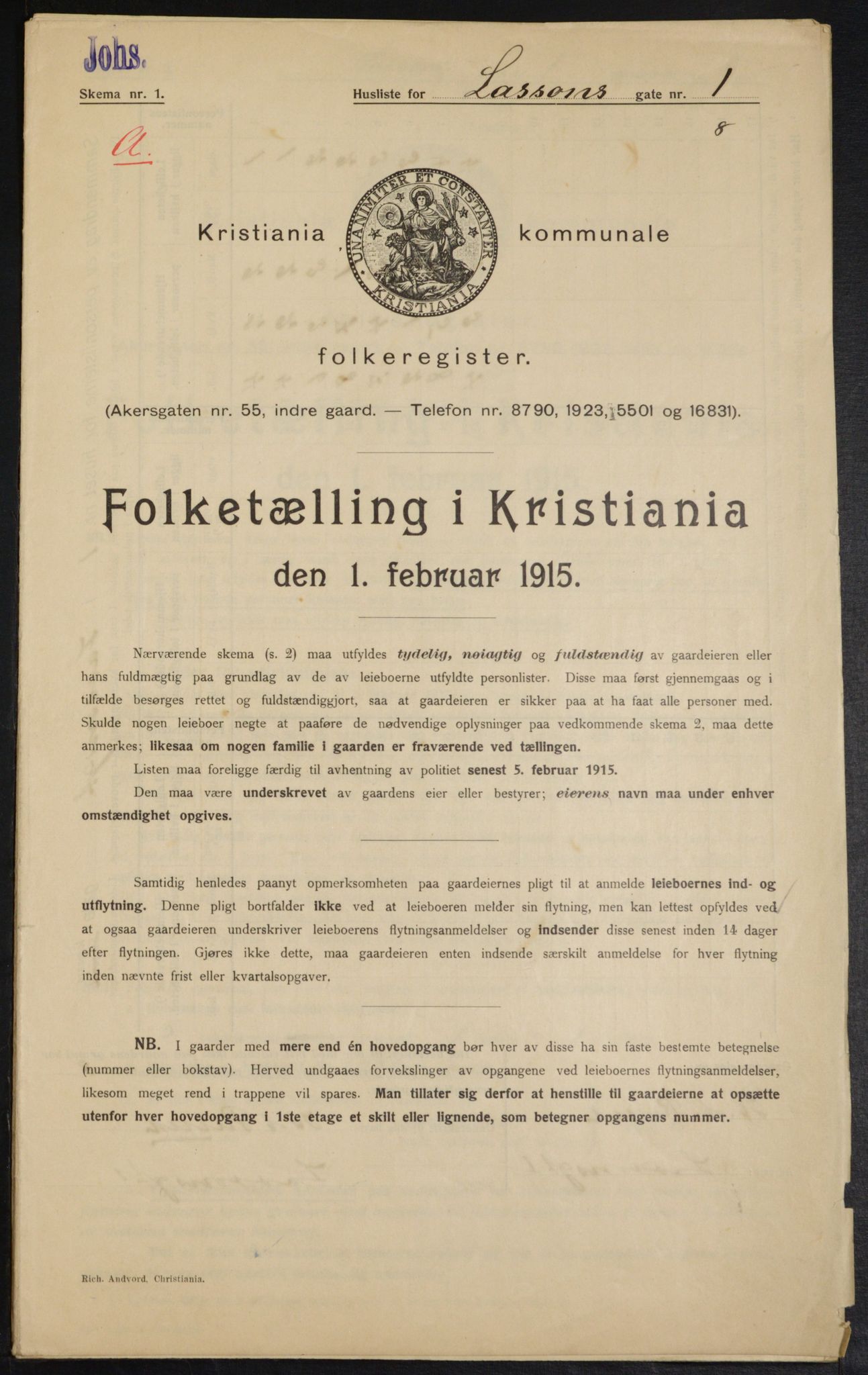 OBA, Municipal Census 1915 for Kristiania, 1915, p. 56694