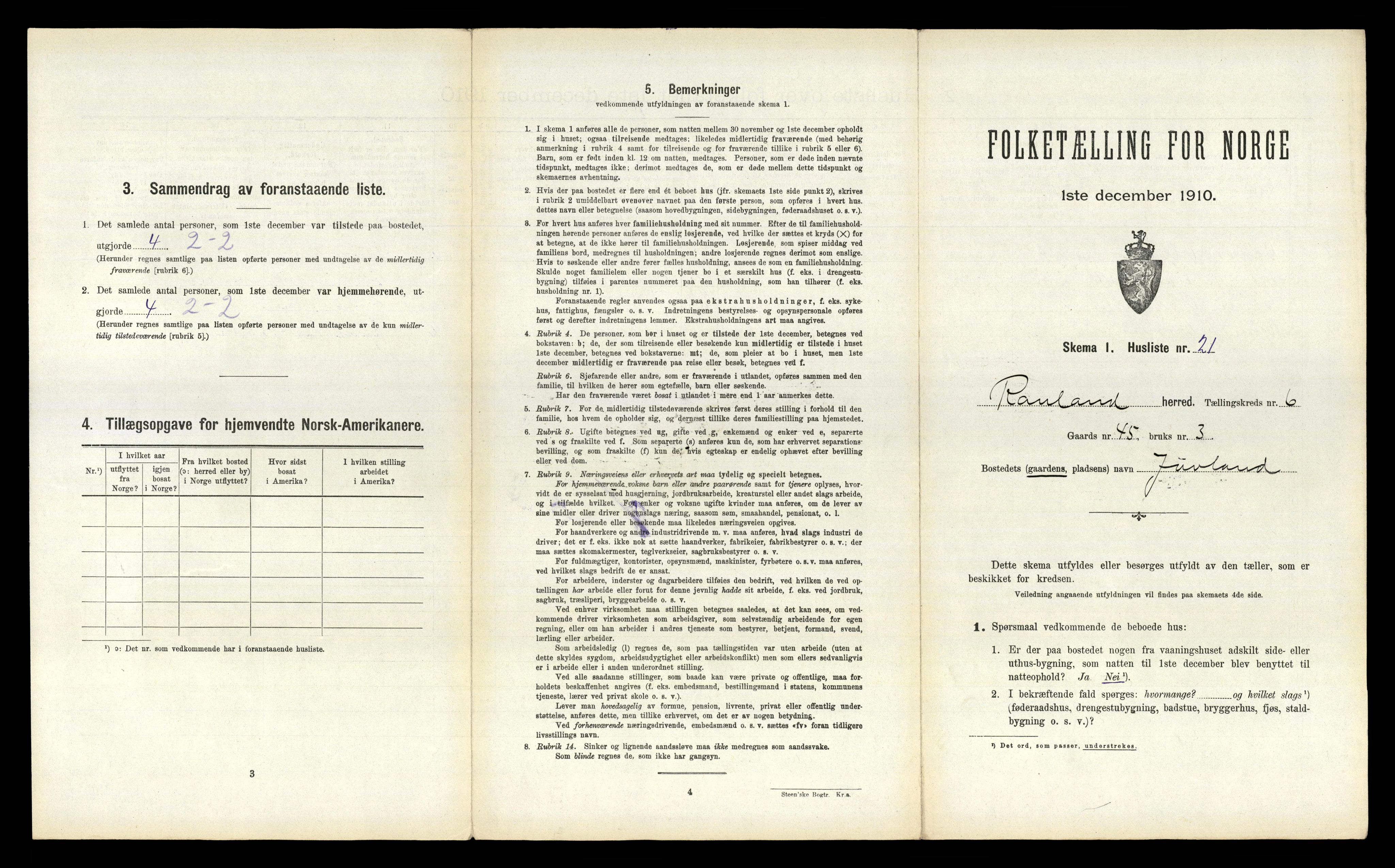 RA, 1910 census for Rauland, 1910, p. 239