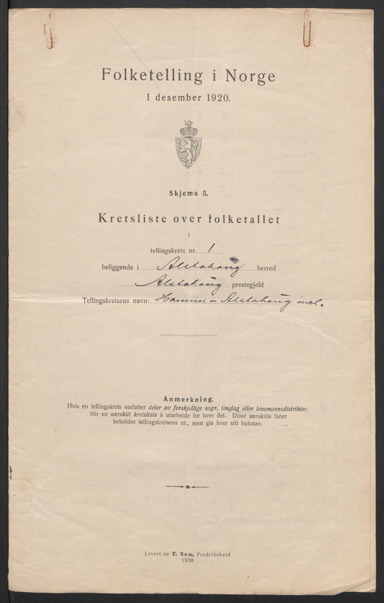 SAT, 1920 census for Alstahaug, 1920, p. 7