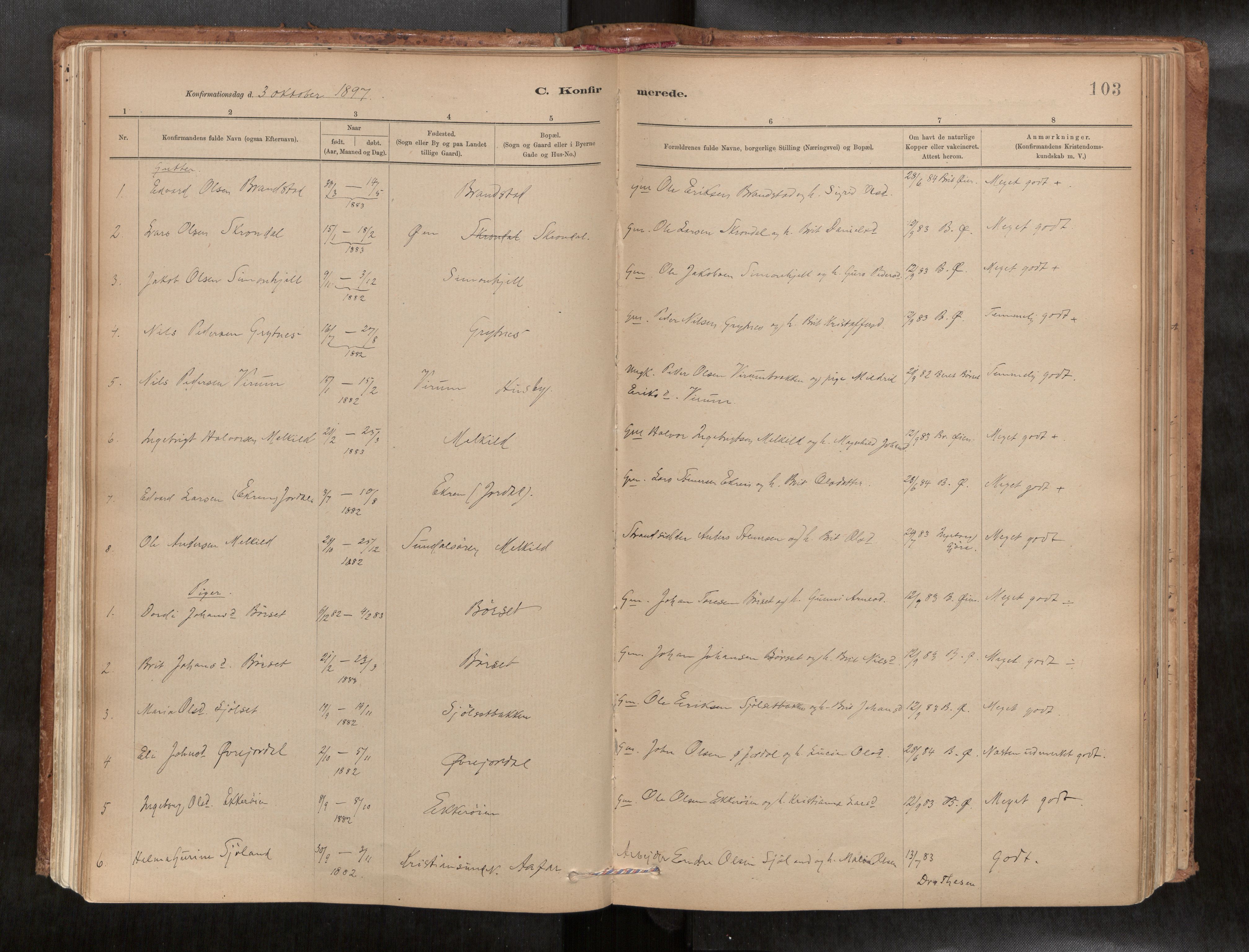 Ministerialprotokoller, klokkerbøker og fødselsregistre - Møre og Romsdal, SAT/A-1454/588/L1006: Parish register (official) no. 588A03, 1886-1912, p. 103