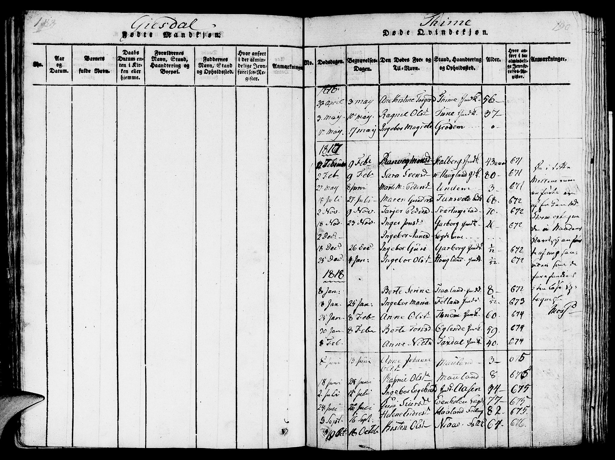 Lye sokneprestkontor, SAST/A-101794/001/30/30BA/L0003: Parish register (official) no. A 3 /1, 1816-1826, p. 189-190