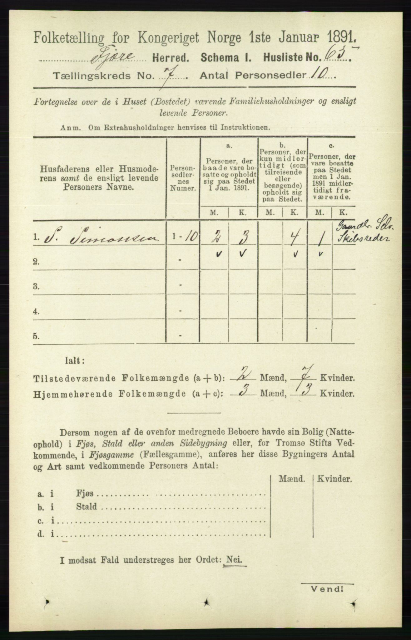 RA, 1891 census for 0923 Fjære, 1891, p. 3188