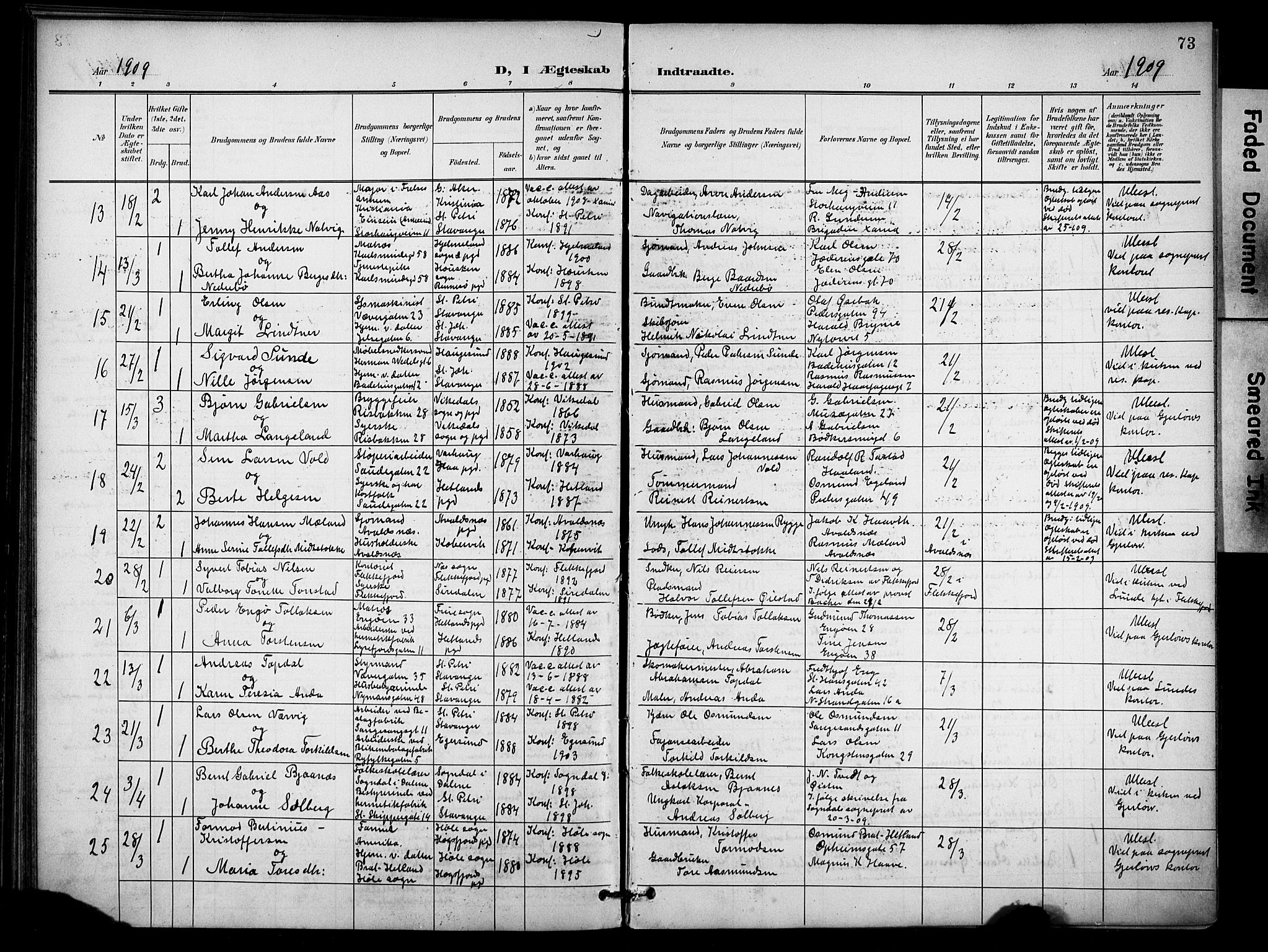 St. Johannes sokneprestkontor, AV/SAST-A-101814/001/30/30BB/L0005: Parish register (copy) no. B 5, 1901-1917, p. 73