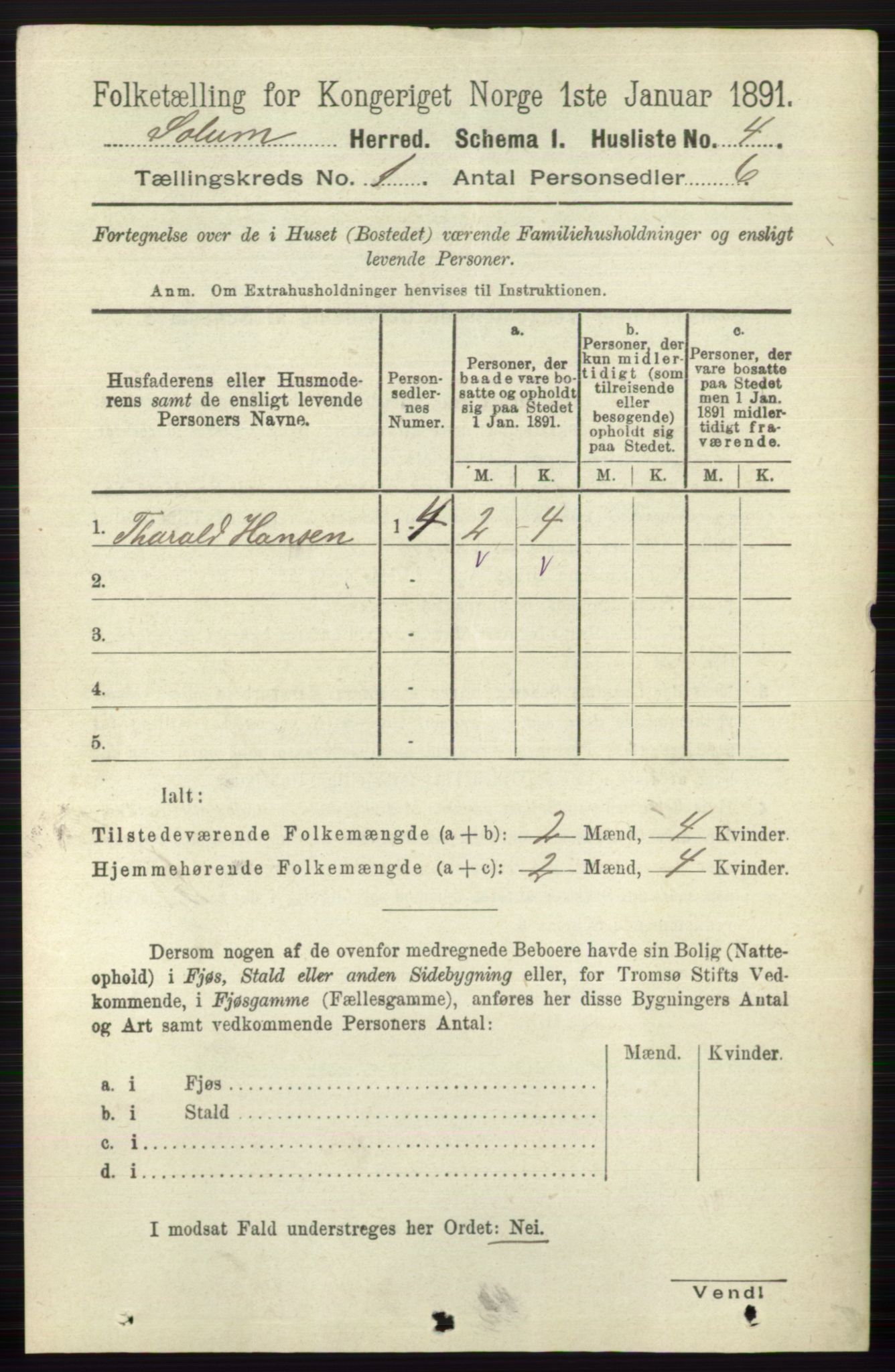 RA, 1891 census for 0818 Solum, 1891, p. 43