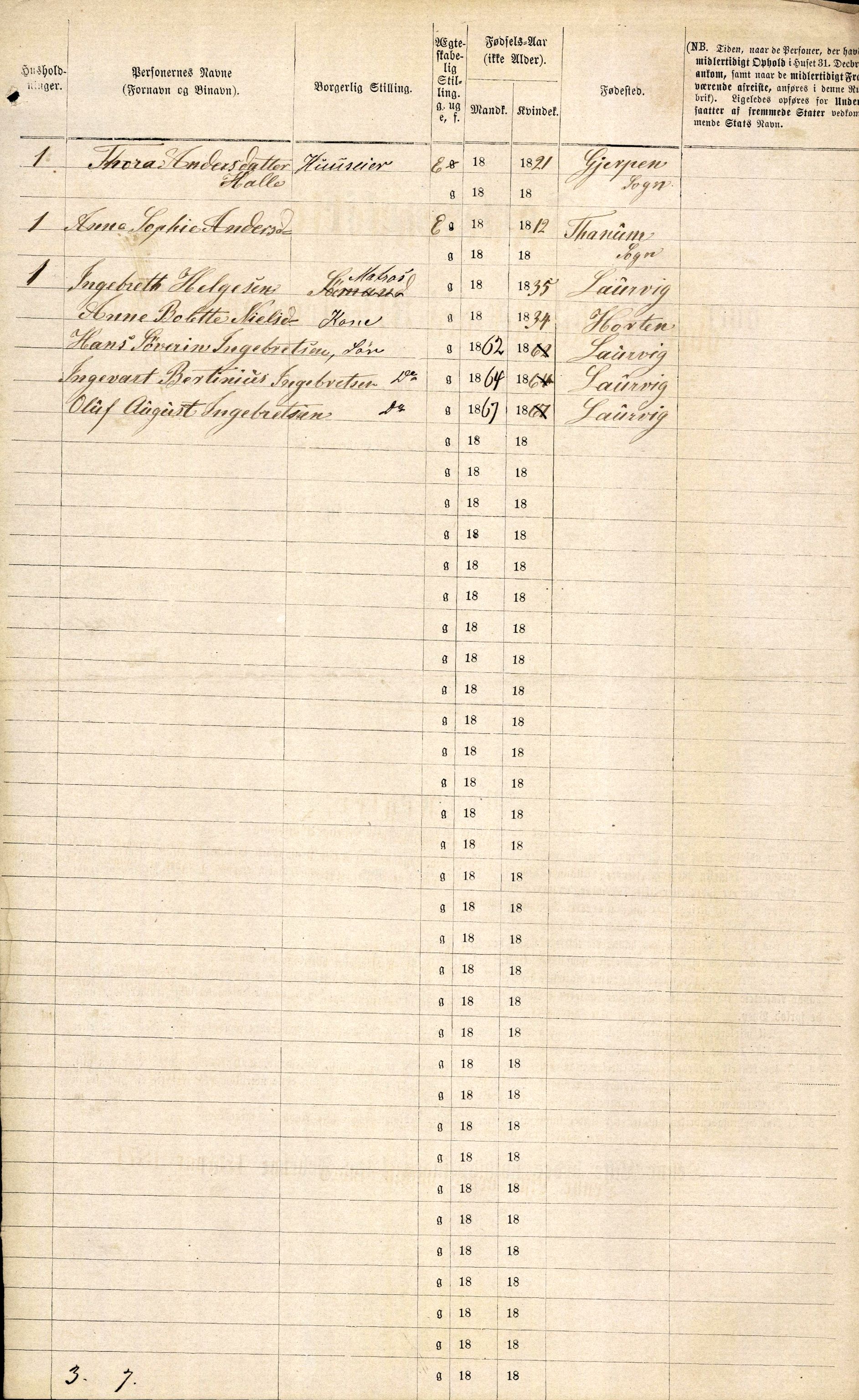 RA, 1870 census for 0707 Larvik, 1870, p. 408