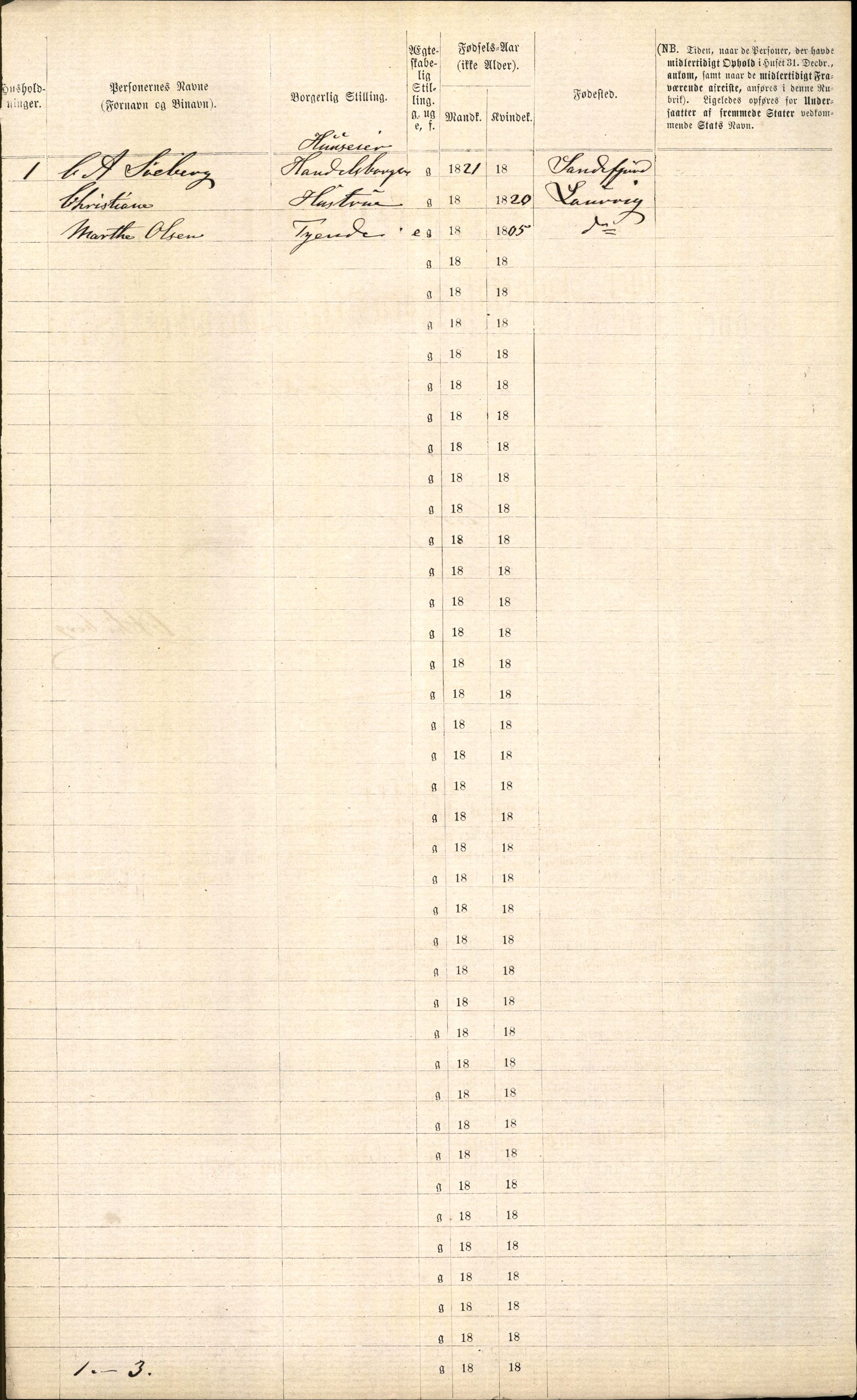 RA, 1870 census for 0707 Larvik, 1870, p. 94