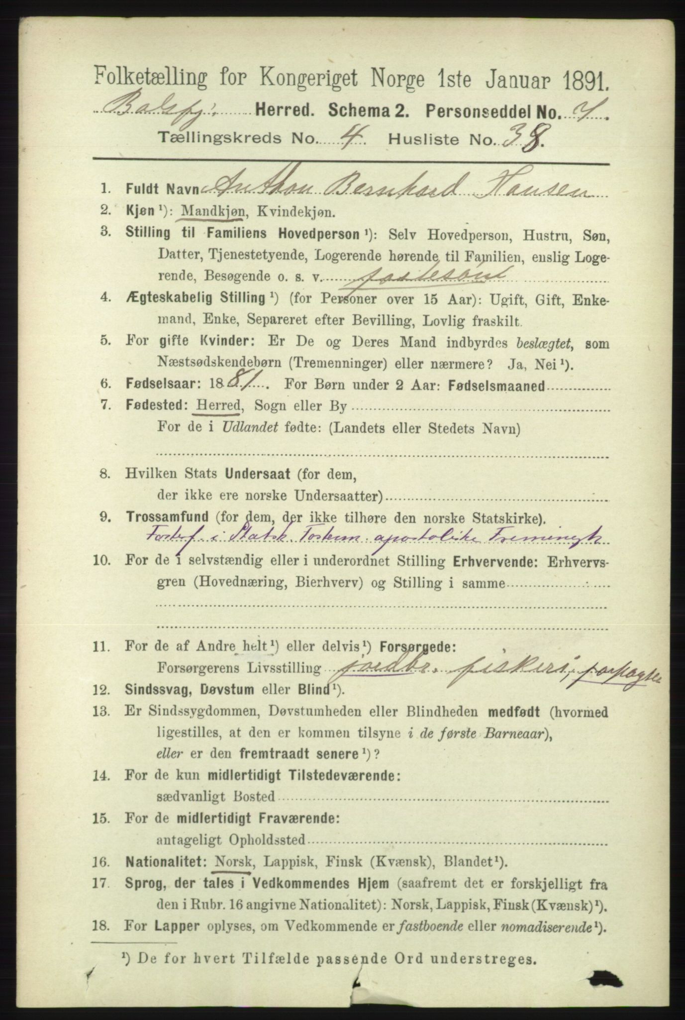 RA, 1891 census for 1933 Balsfjord, 1891, p. 1403