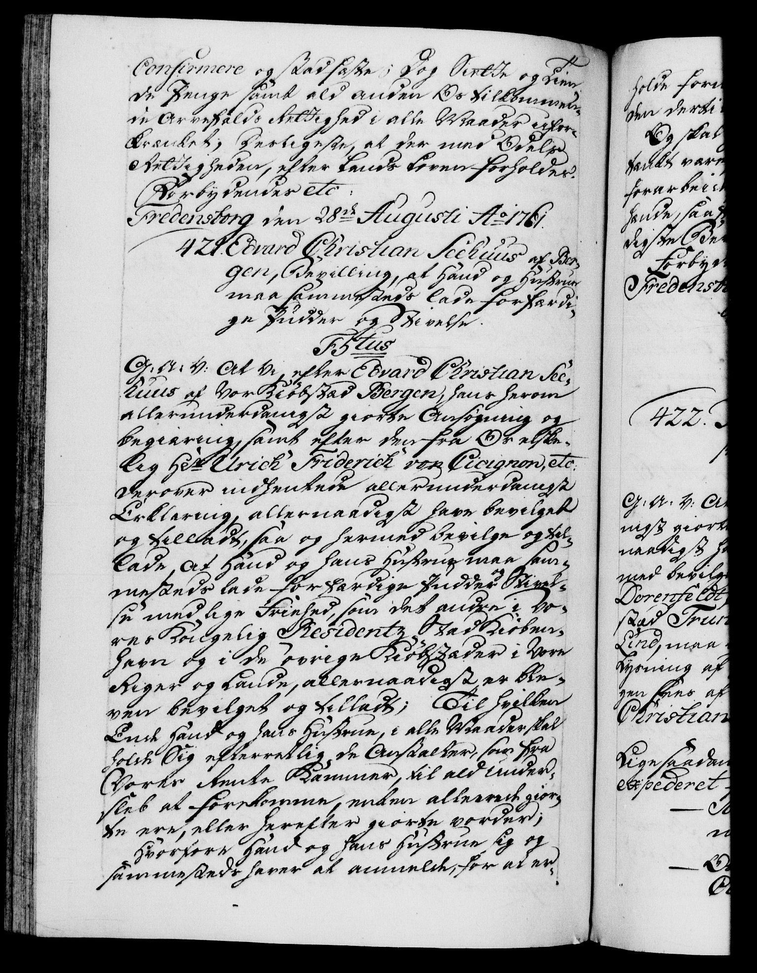 Danske Kanselli 1572-1799, AV/RA-EA-3023/F/Fc/Fca/Fcaa/L0041: Norske registre, 1760-1762, p. 536b