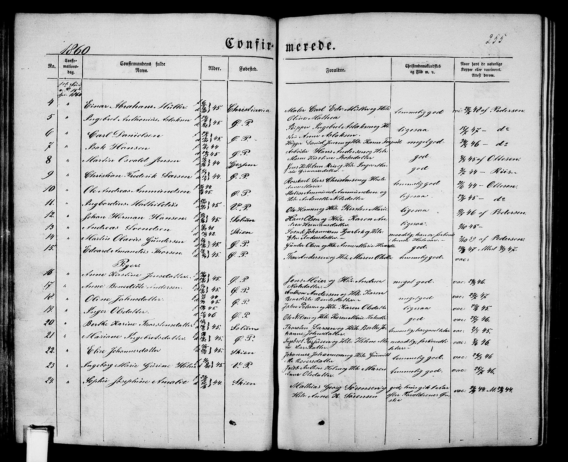 Porsgrunn kirkebøker , SAKO/A-104/G/Gb/L0004: Parish register (copy) no. II 4, 1853-1882, p. 255
