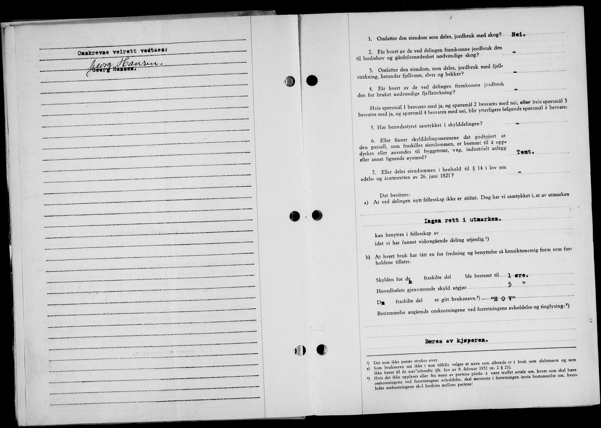 Lofoten sorenskriveri, SAT/A-0017/1/2/2C/L0025a: Mortgage book no. 25a, 1950-1951, Diary no: : 1032/1951