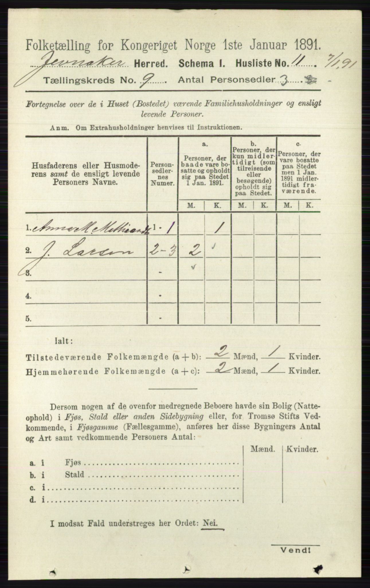 RA, 1891 census for 0532 Jevnaker, 1891, p. 4887