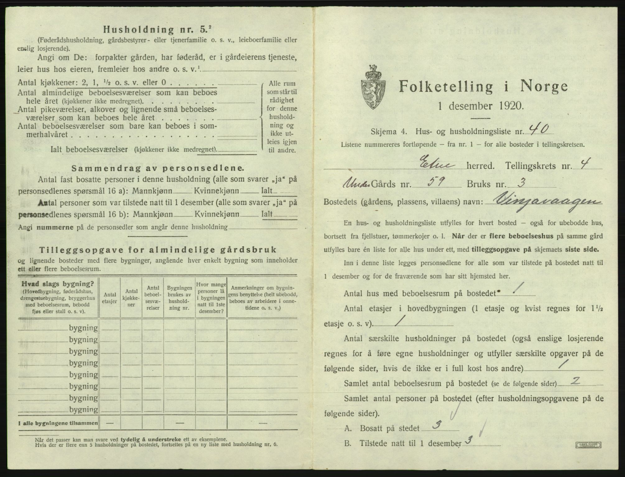 SAB, 1920 census for Etne, 1920, p. 344