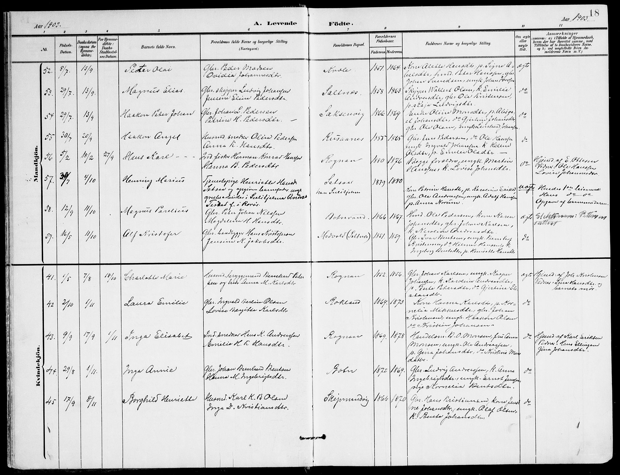 Ministerialprotokoller, klokkerbøker og fødselsregistre - Nordland, AV/SAT-A-1459/847/L0672: Parish register (official) no. 847A12, 1902-1919, p. 18