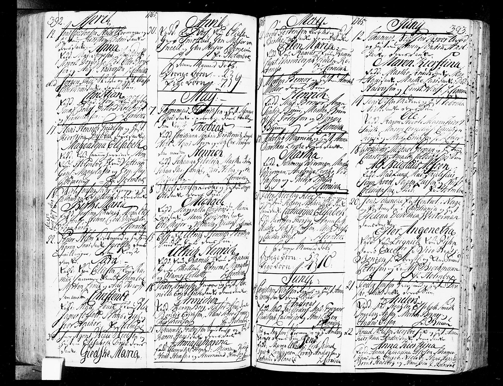 Oslo domkirke Kirkebøker, SAO/A-10752/F/Fa/L0004: Parish register (official) no. 4, 1743-1786, p. 392-393