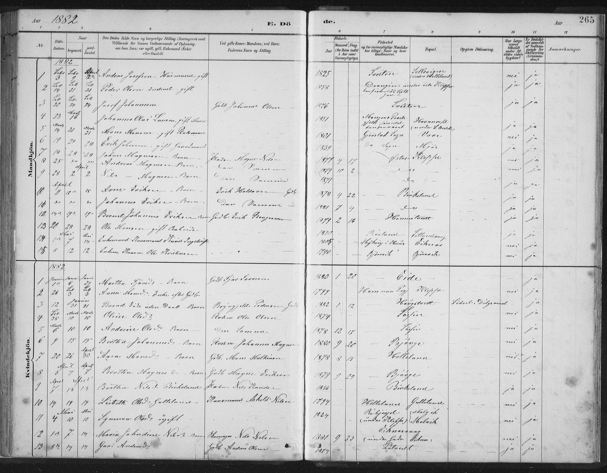 Hosanger sokneprestembete, AV/SAB-A-75801/H/Hab: Parish register (copy) no. A 3 II, 1882-1903, p. 265