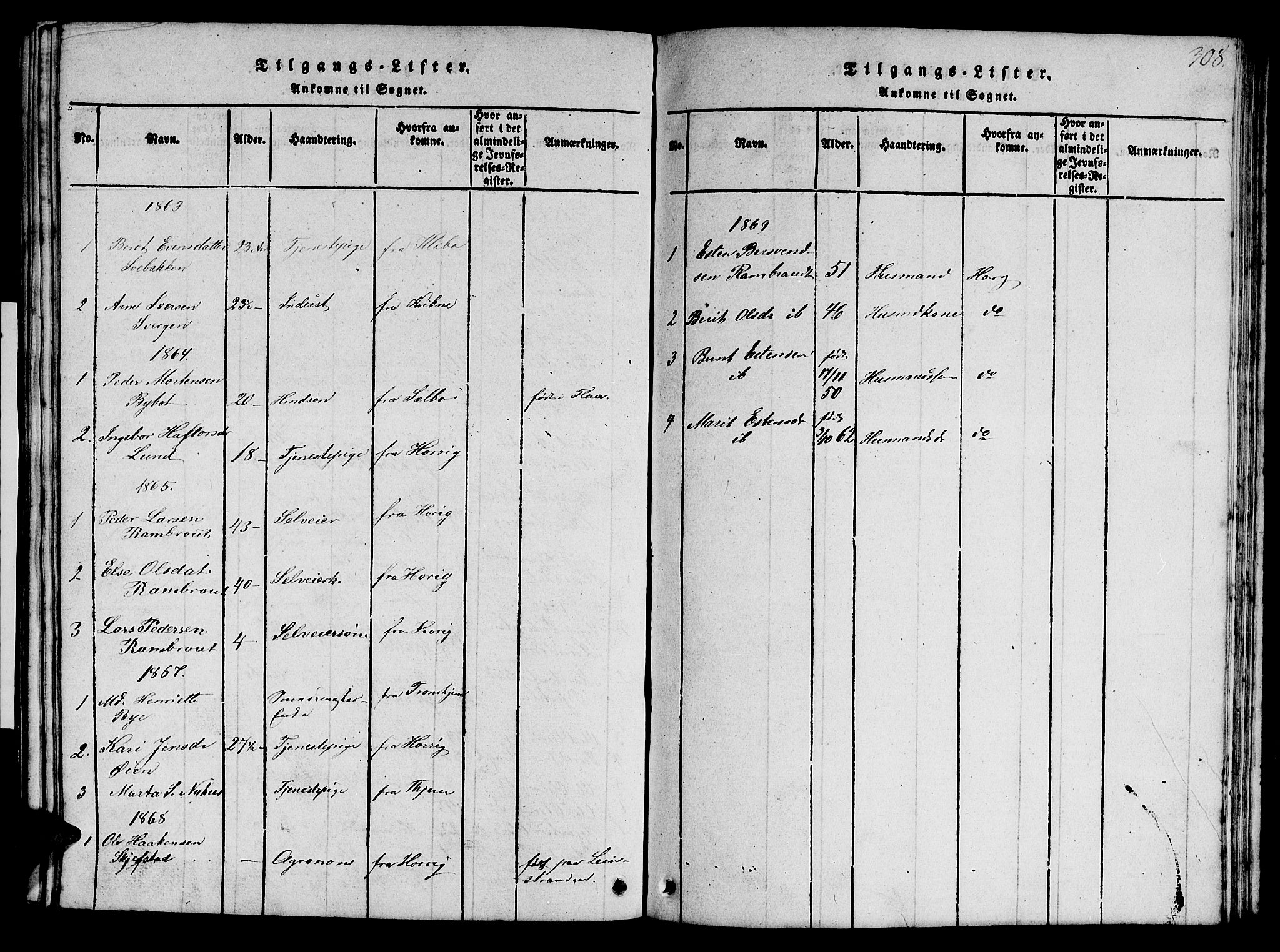 Ministerialprotokoller, klokkerbøker og fødselsregistre - Sør-Trøndelag, SAT/A-1456/693/L1121: Parish register (copy) no. 693C02, 1816-1869, p. 308