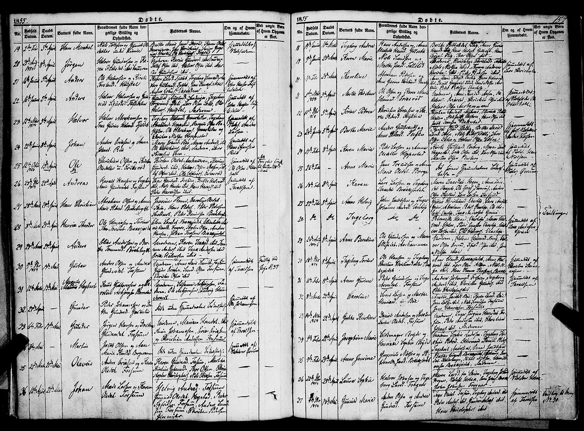 Gjerpen kirkebøker, AV/SAKO-A-265/F/Fa/L0007a: Parish register (official) no. I 7A, 1834-1857, p. 157