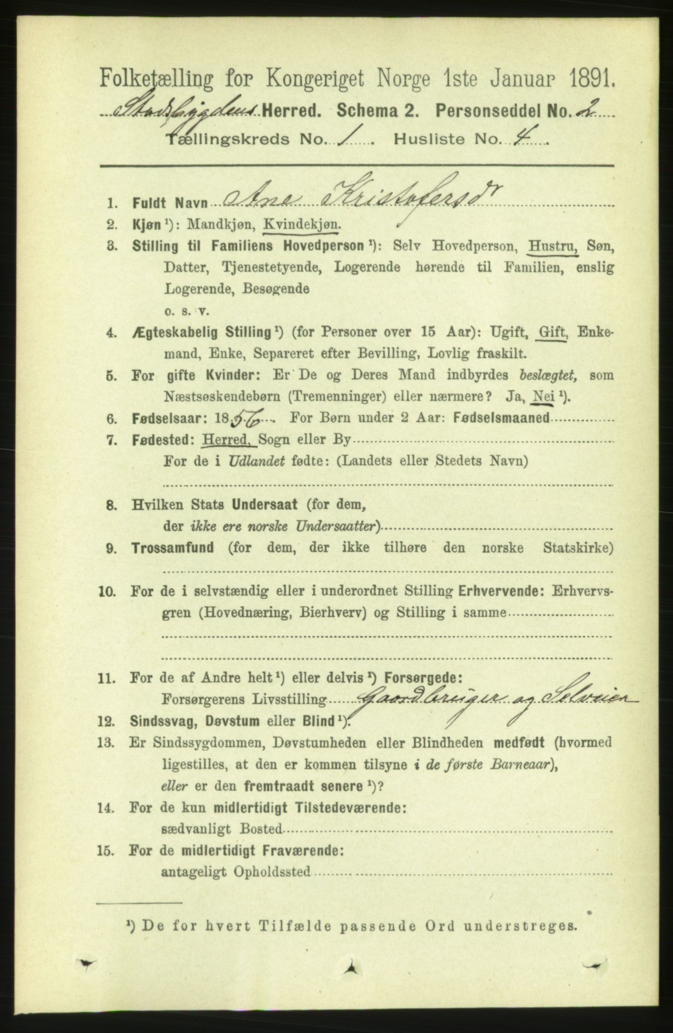 RA, 1891 census for 1625 Stadsbygd, 1891, p. 123