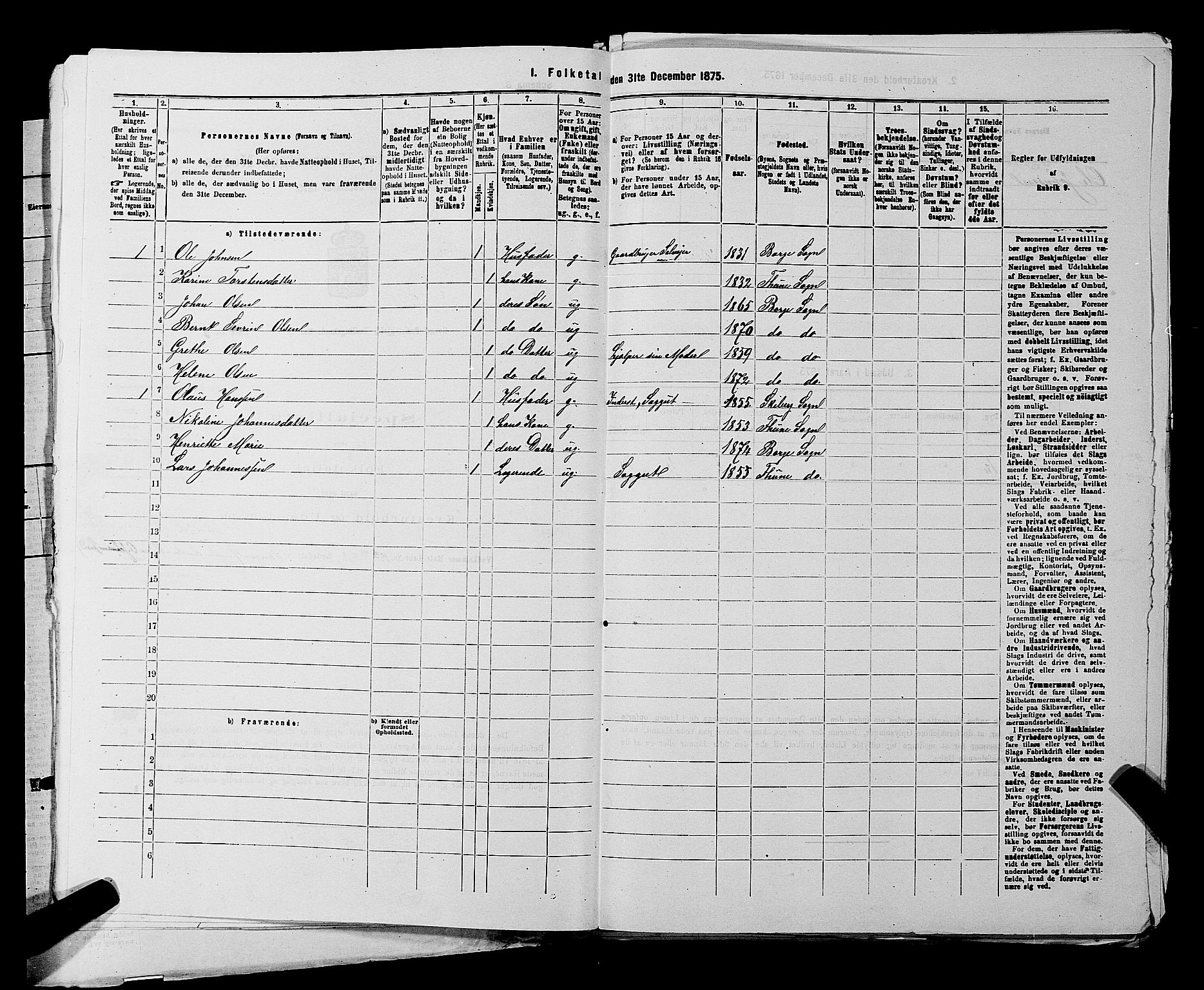 RA, 1875 census for 0113P Borge, 1875, p. 526