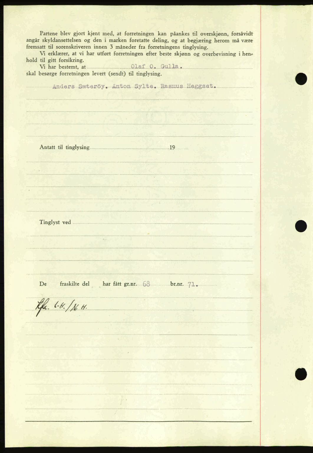 Nordmøre sorenskriveri, AV/SAT-A-4132/1/2/2Ca: Mortgage book no. A95, 1943-1943, Diary no: : 1876/1943