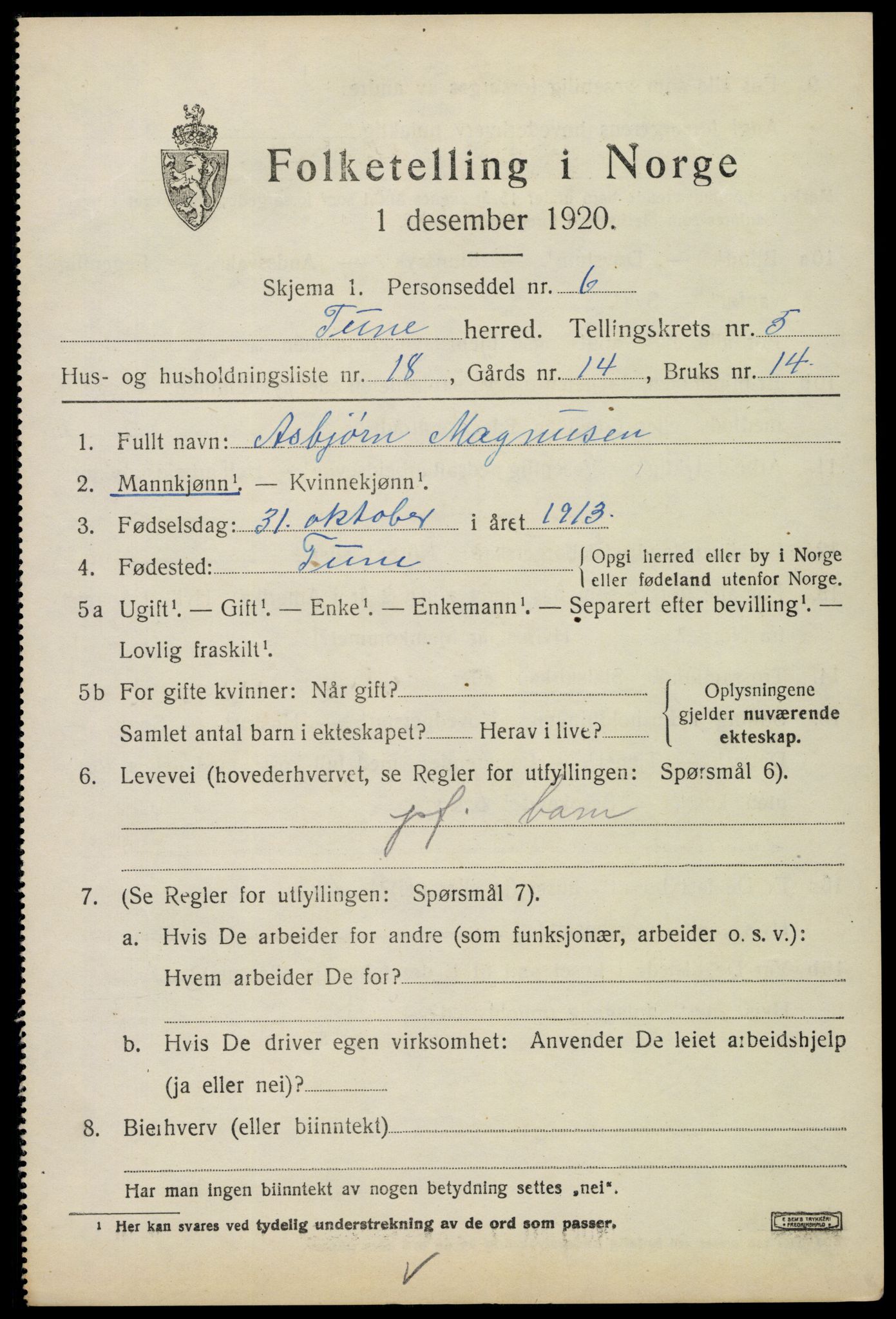 SAO, 1920 census for Tune, 1920, p. 5628