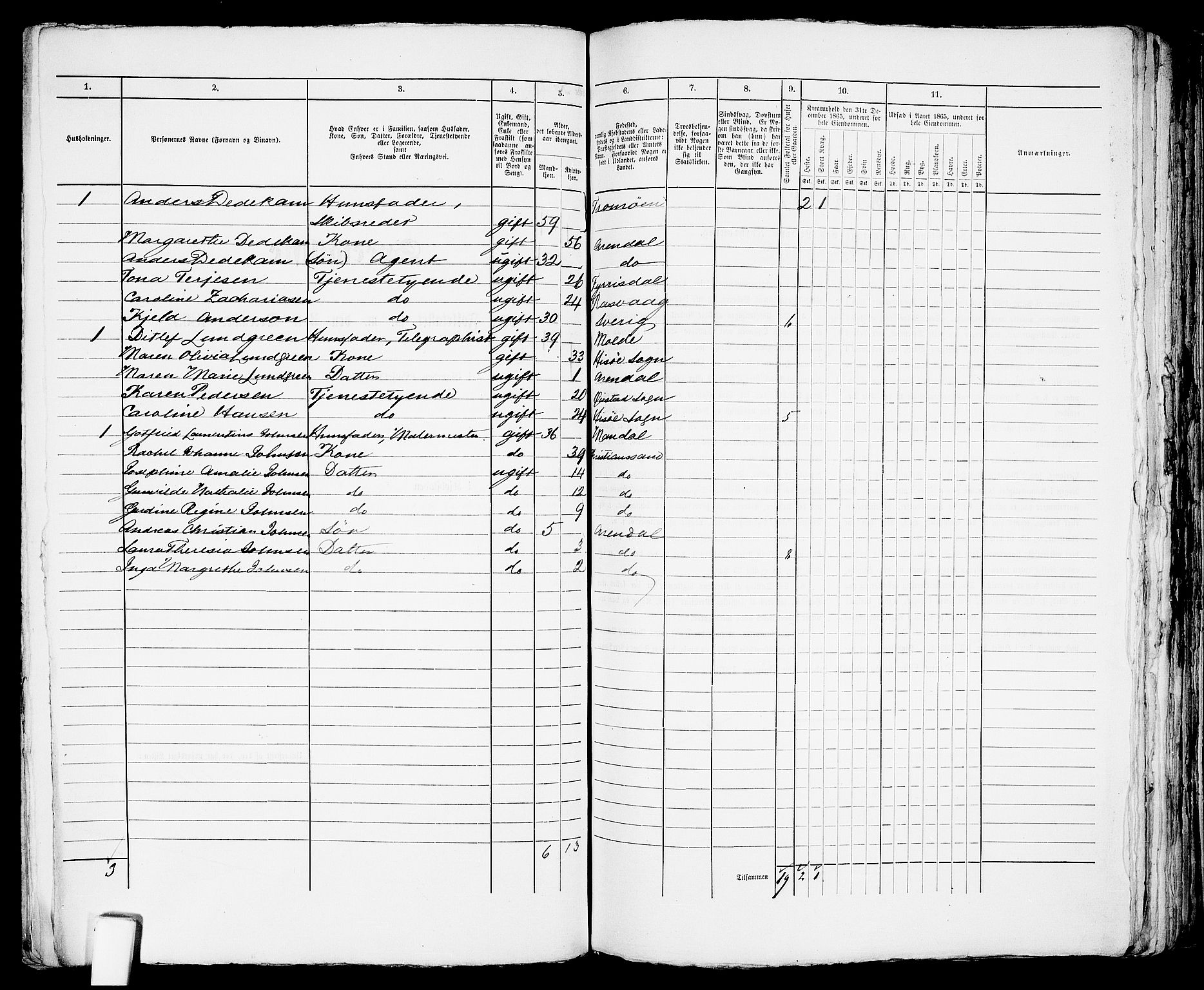 RA, 1865 census for Arendal, 1865, p. 540