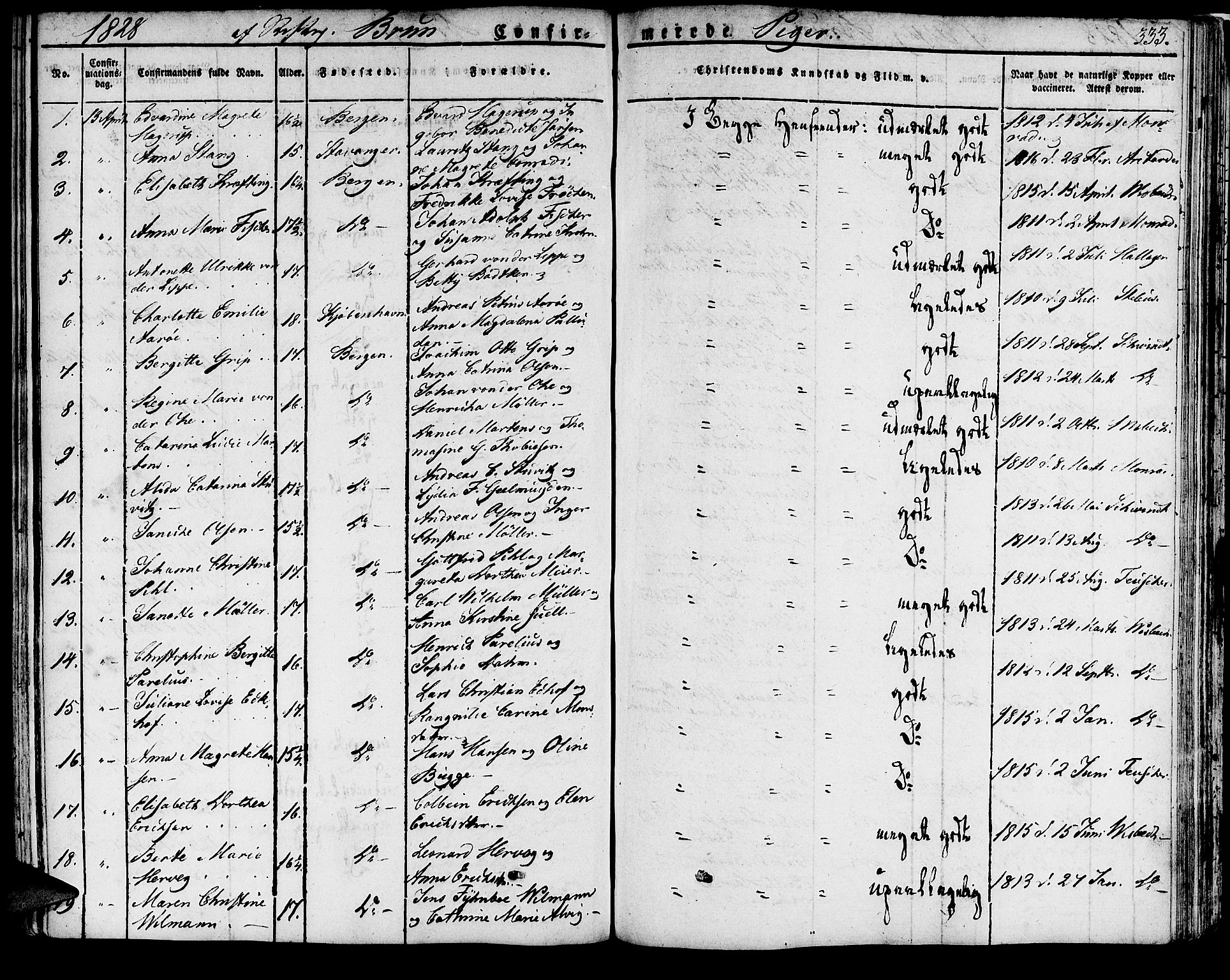 Domkirken sokneprestembete, SAB/A-74801/H/Haa/L0012: Parish register (official) no. A 12, 1821-1840, p. 333