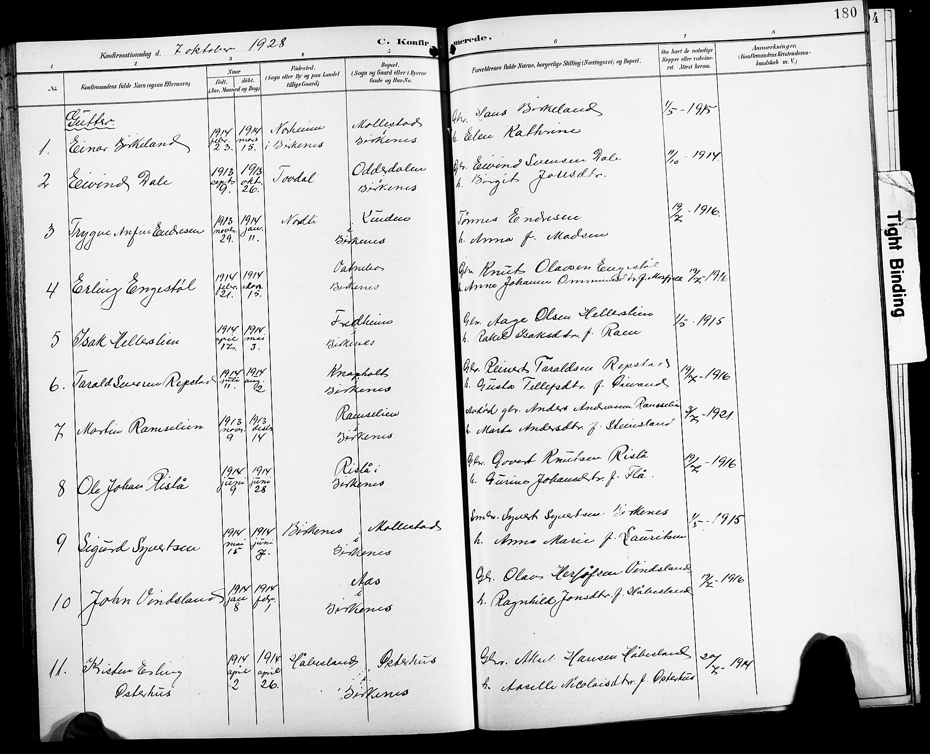 Birkenes sokneprestkontor, SAK/1111-0004/F/Fb/L0004: Parish register (copy) no. B 4, 1893-1930, p. 180